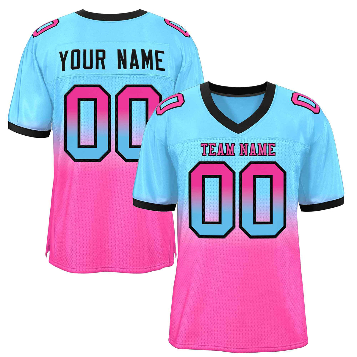 Custom Light Blue Pink-Black Gradient Fashion Outdoor Authentic American Football Jersey| KXKSHOP