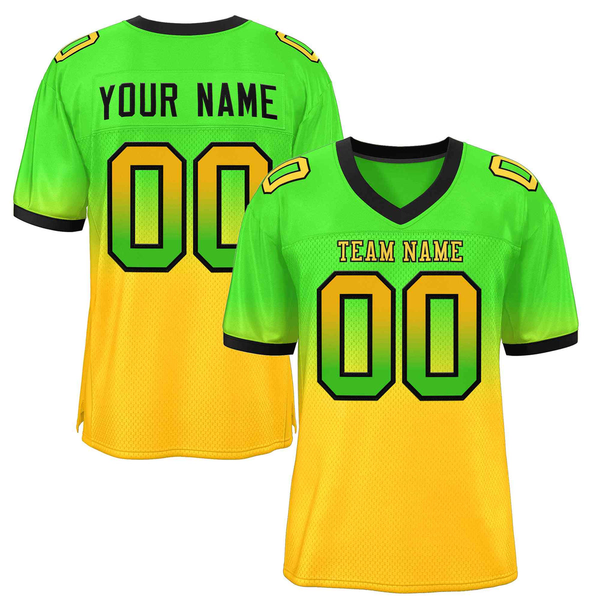 Custom Neon Green Gold Gold-Black Gradient Fashion Outdoor Authentic American Football Jersey| KXKSHOP