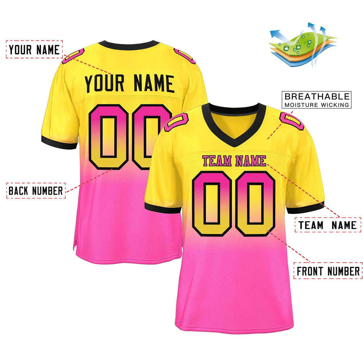 Custom Gold Pink-Black Gradient Fashion Outdoor Authentic American Football Jersey| KXKSHOP