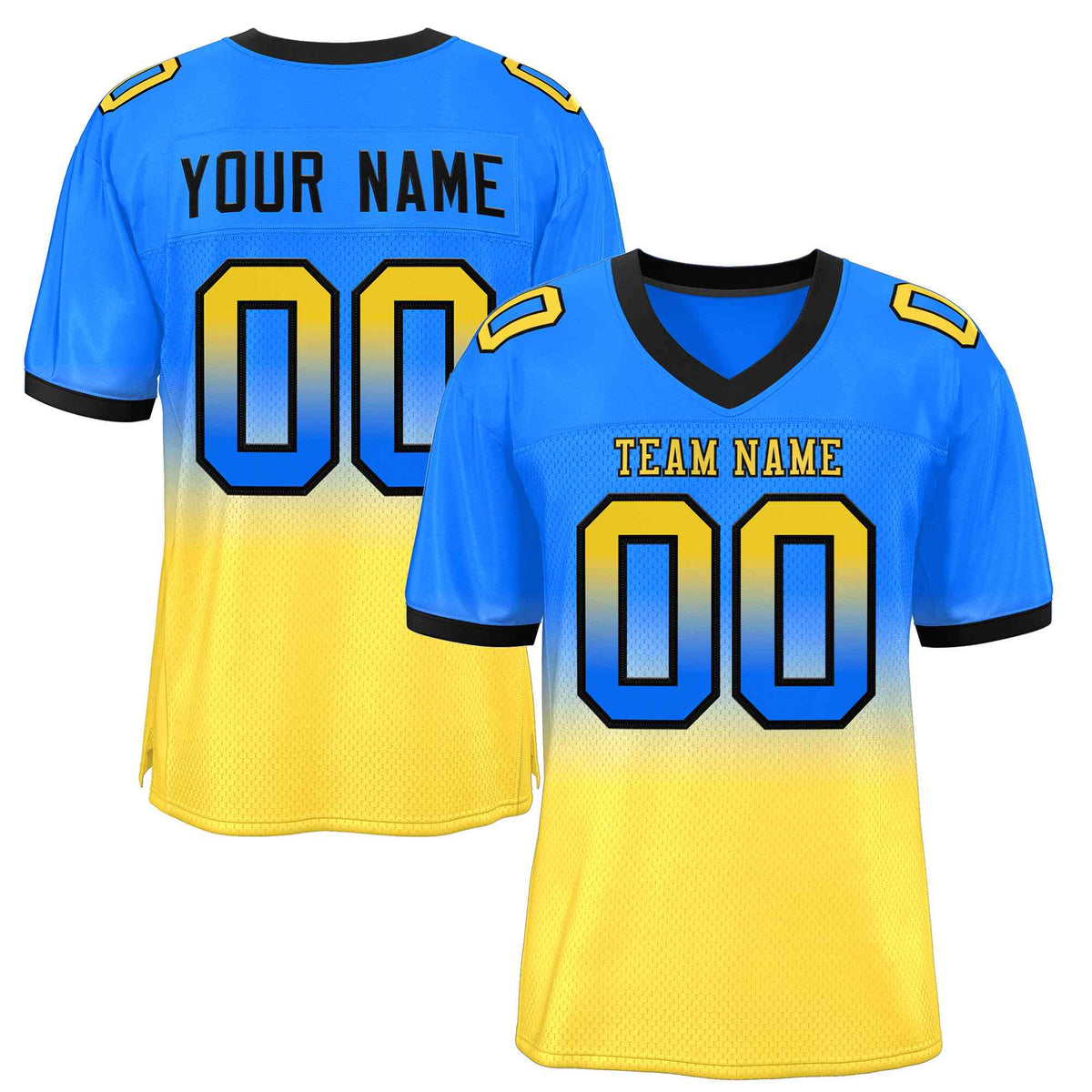 Custom Powder Blue Gold Gold-Black Gradient Fashion Outdoor Authentic American Football Jersey| KXKSHOP