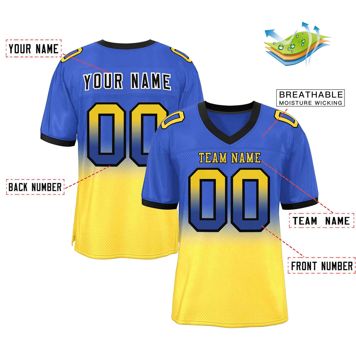 Custom Royal Gold-Black Gradient Fashion Outdoor Authentic American Football Jersey| KXKSHOP