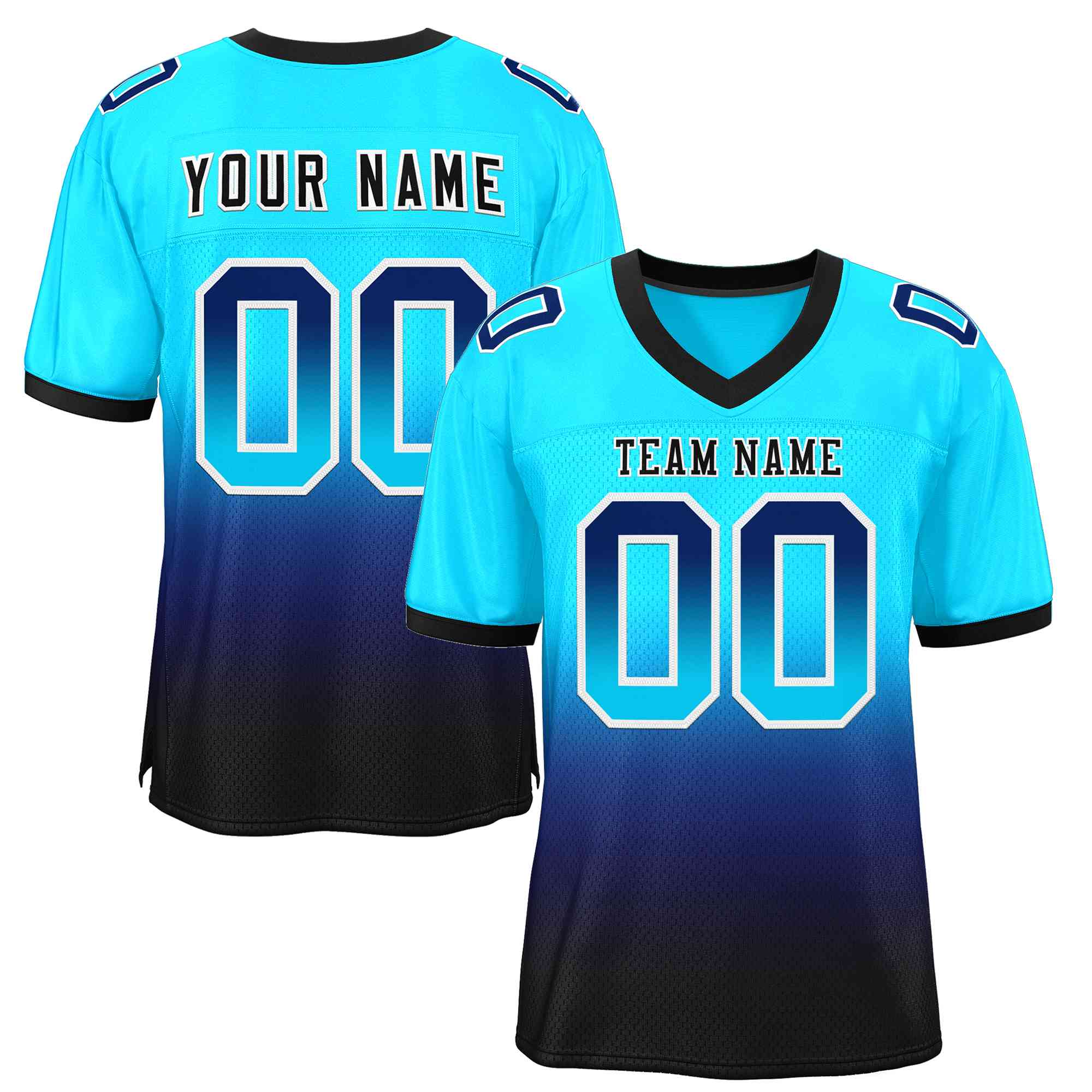 Custom Powder Blue Navy Black-White Gradient Fashion Outdoor Authentic American Football Jersey| KXKSHOP
