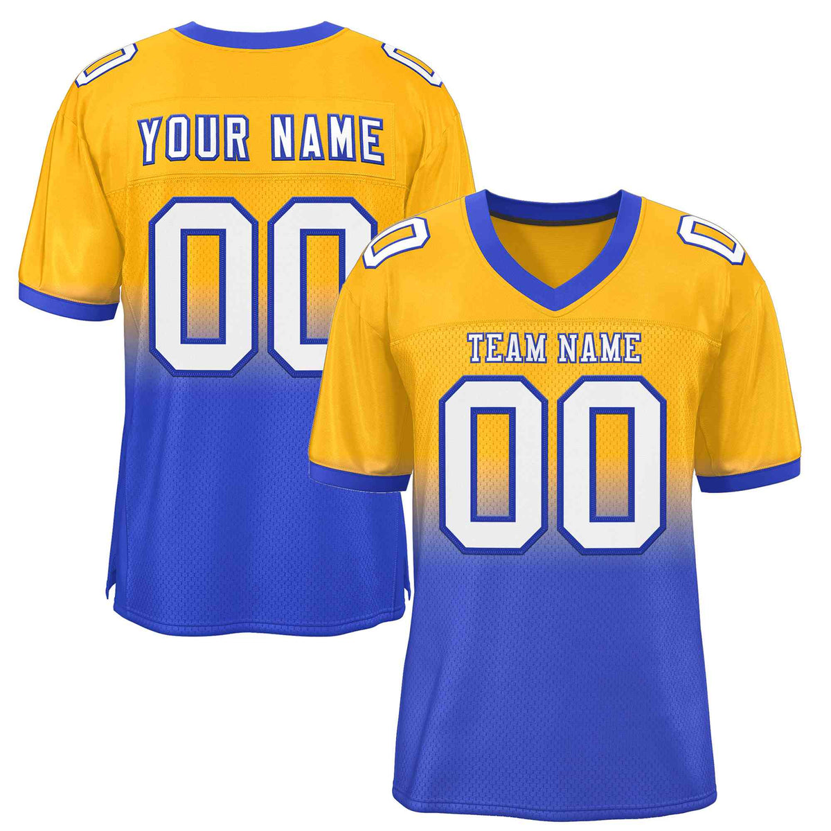 Custom Yellow Royal White-Royal Gradient Fashion Outdoor Authentic American Football Jersey| KXKSHOP