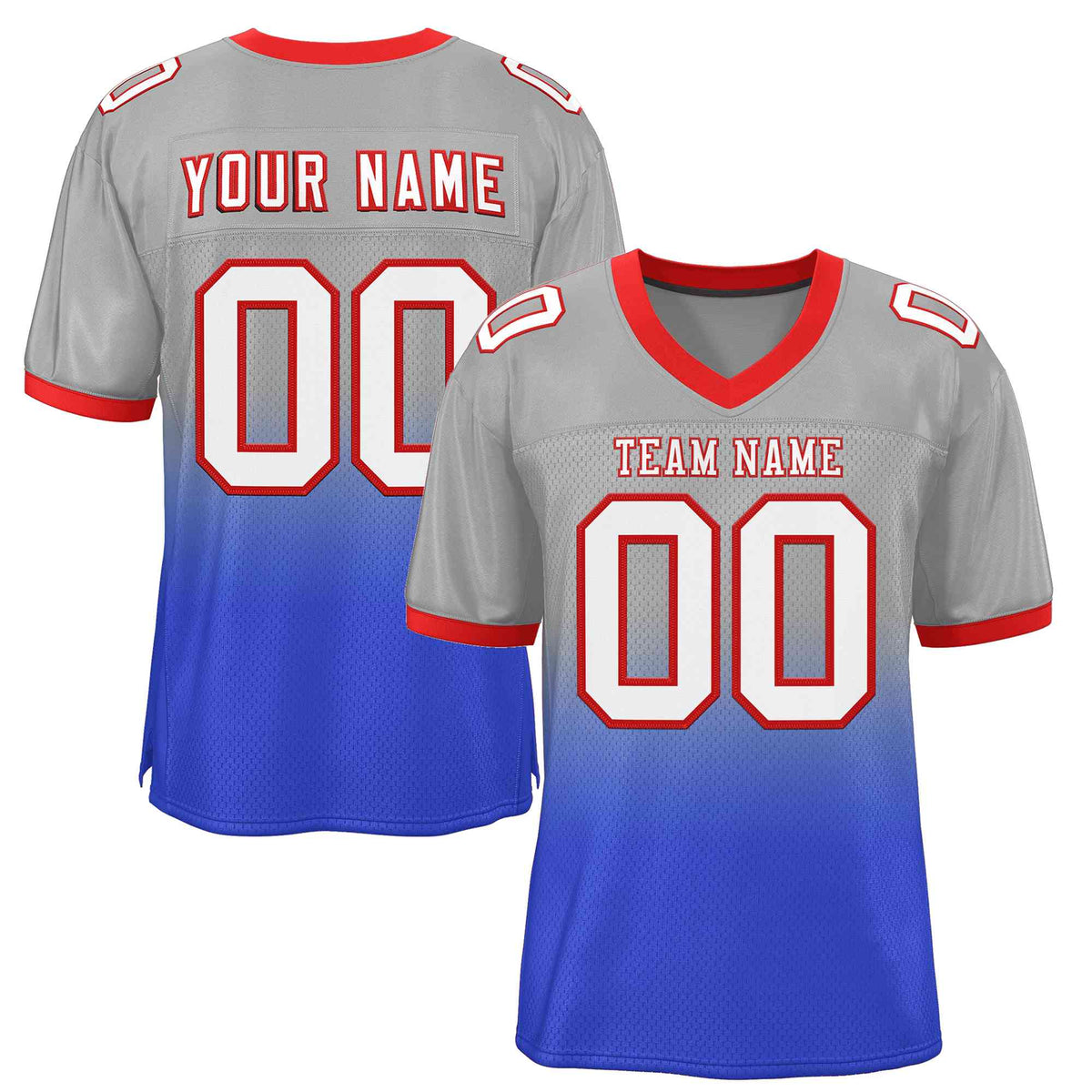 Custom Gray Royal White-Red Gradient Fashion Outdoor Authentic American Football Jersey| KXKSHOP