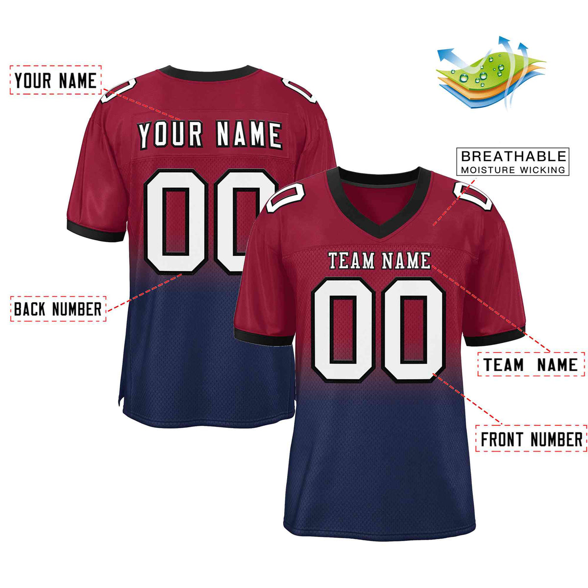 Custom Cardinal Navy White-Black Gradient Fashion Outdoor Authentic American Football Jersey| KXKSHOP