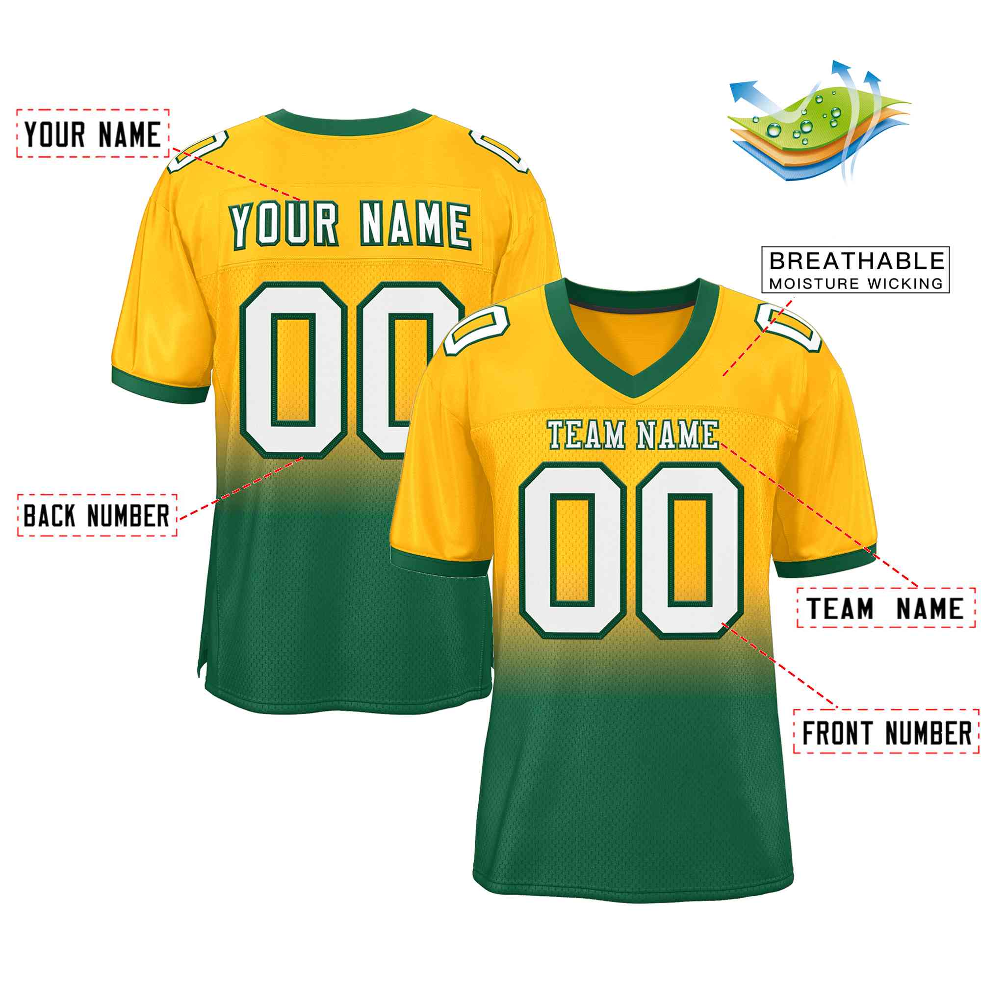 Custom Yellow Green-White Gradient Fashion Outdoor Authentic American Football Jersey| KXKSHOP