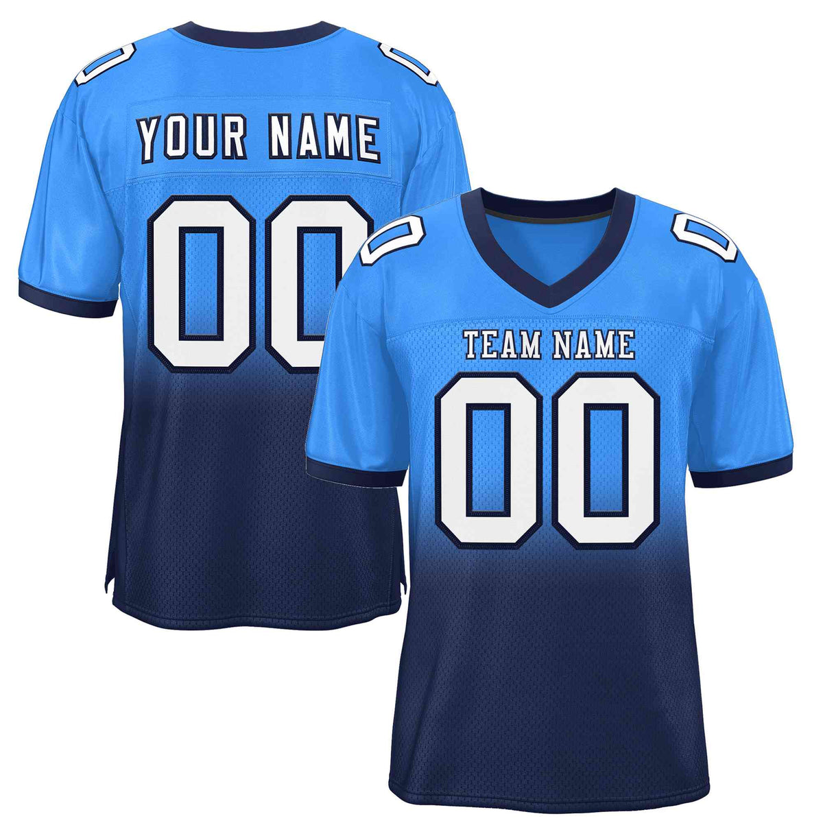Custom Powder Blue Navy-White Gradient Fashion Outdoor Authentic American Football Jersey| KXKSHOP