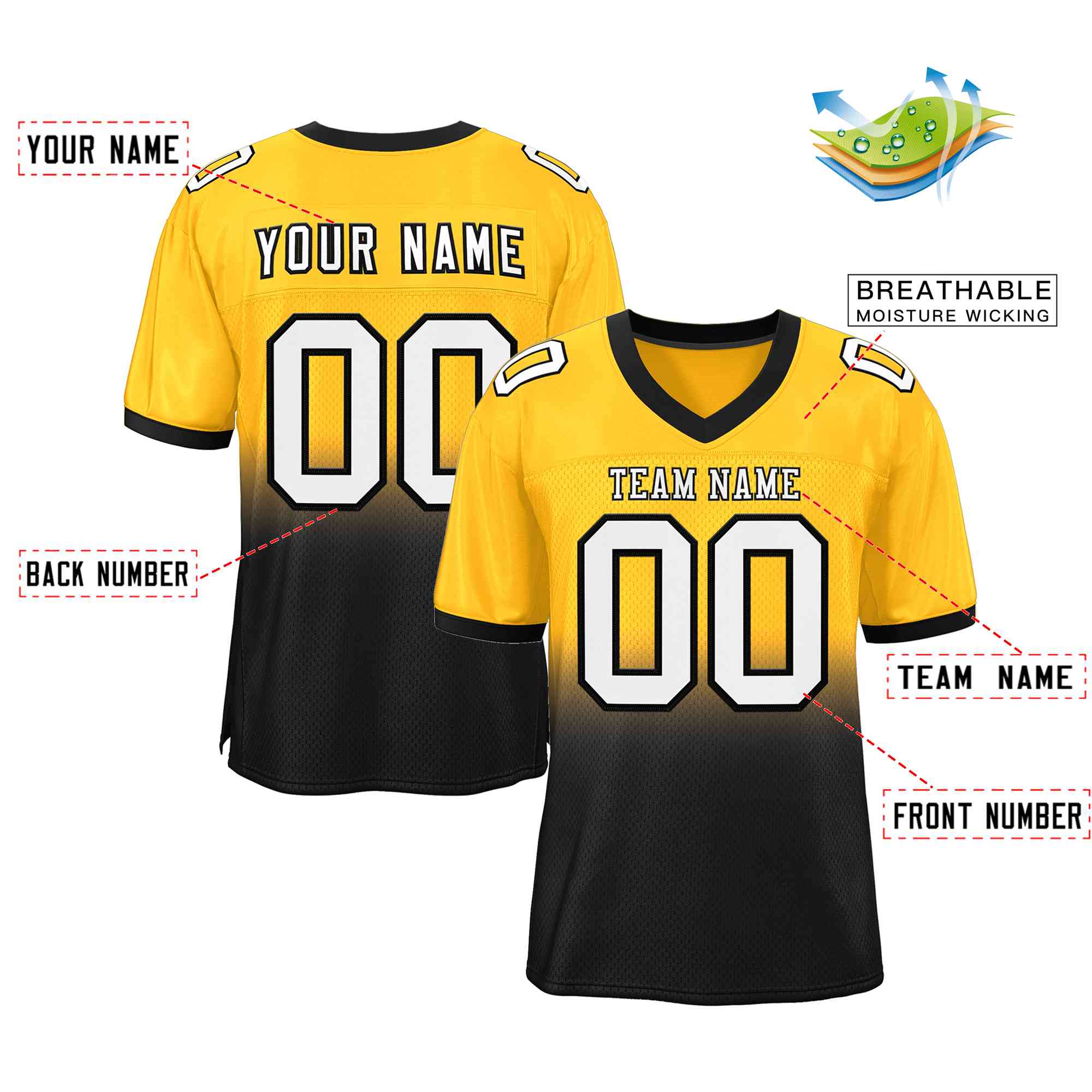 Custom Yellow Black-White Gradient Fashion Outdoor Authentic American Football Jersey| KXKSHOP