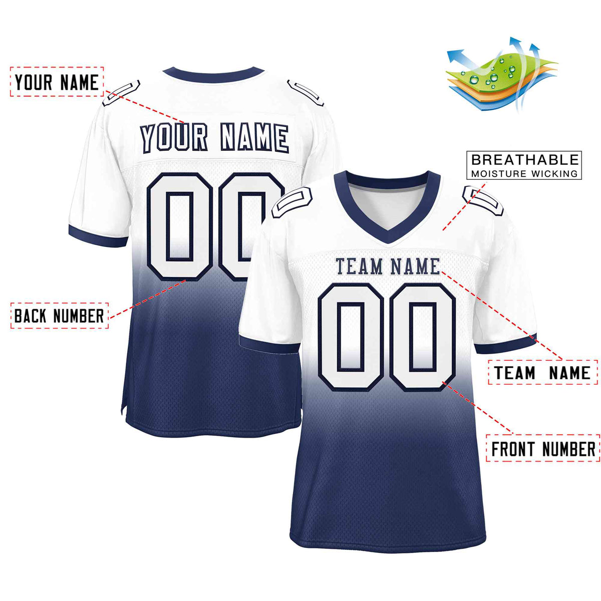 Custom White Navy Navy-White Gradient Fashion Outdoor Authentic American Football Jersey| KXKSHOP
