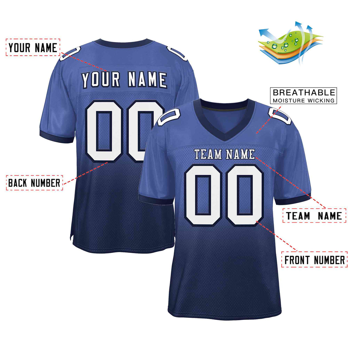 Custom Royal Navy White-Navy Gradient Fashion Outdoor Authentic American Football Jersey| KXKSHOP