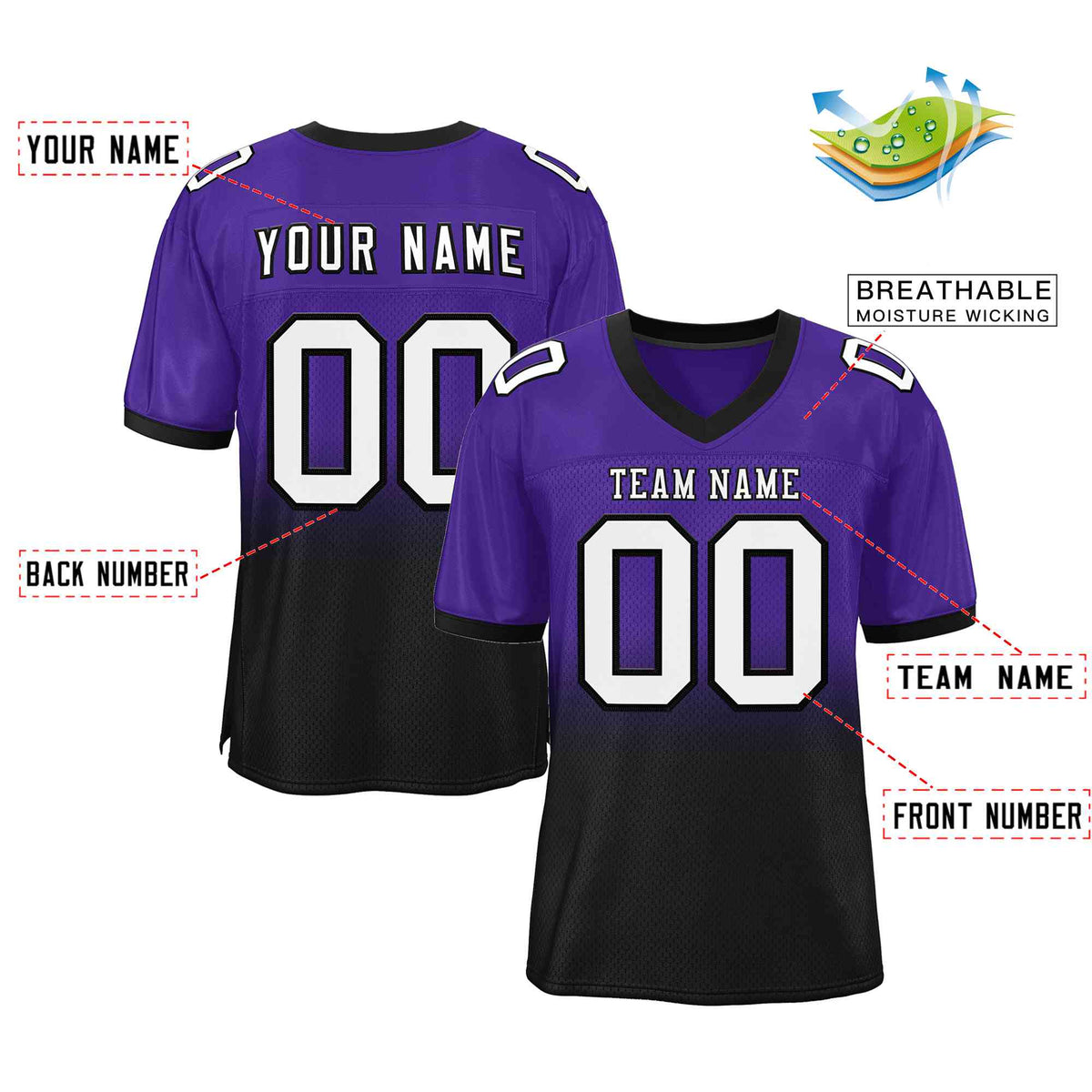 Custom Purple Black-White Gradient Fashion Outdoor Authentic American Football Jersey| KXKSHOP