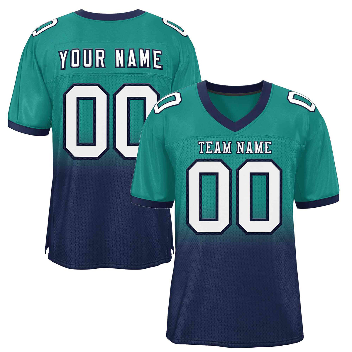 Custom Teal Navy-White Gradient Fashion Outdoor Authentic American Football Jersey| KXKSHOP