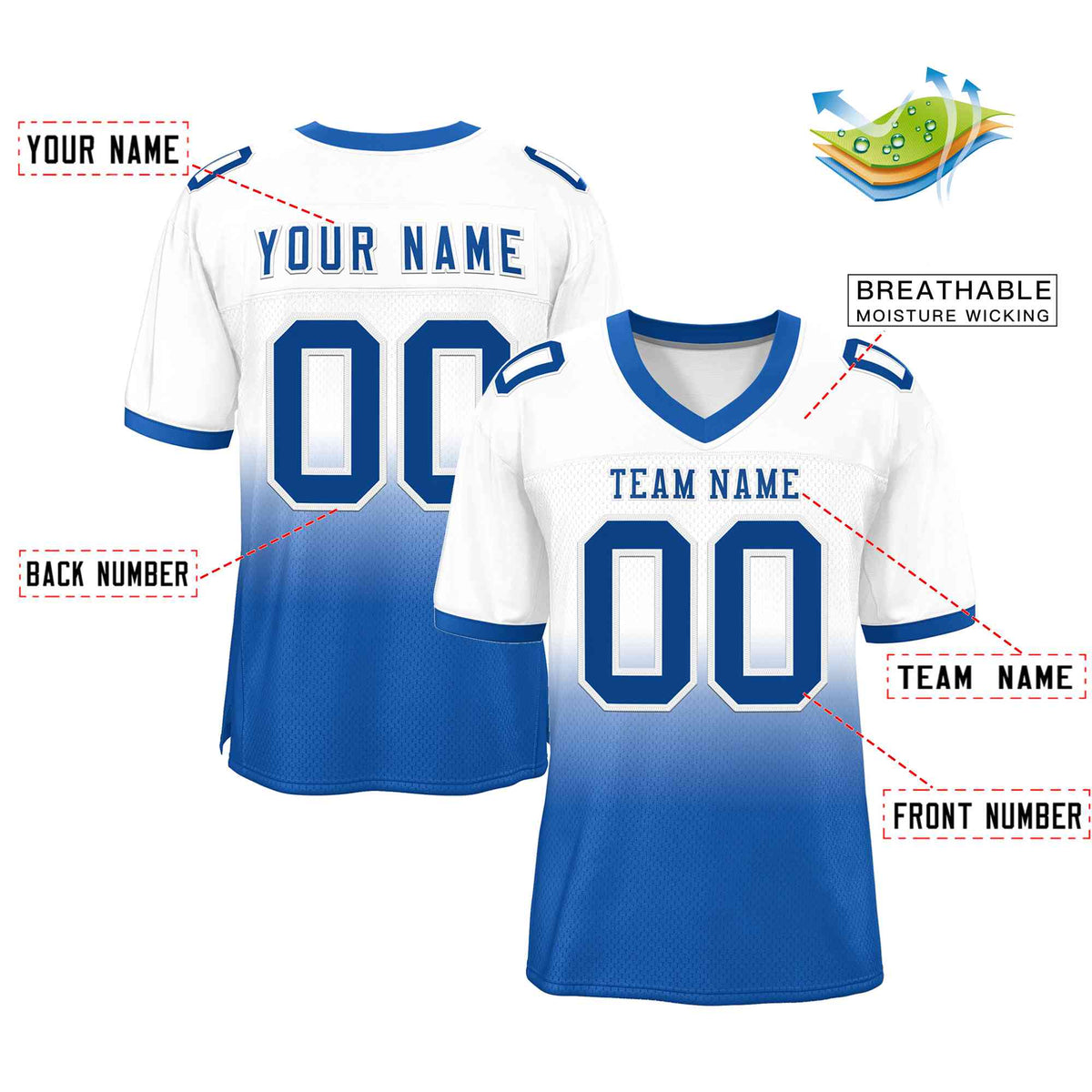 Custom White Royal-White Gradient Fashion Outdoor Authentic American Football Jersey| KXKSHOP