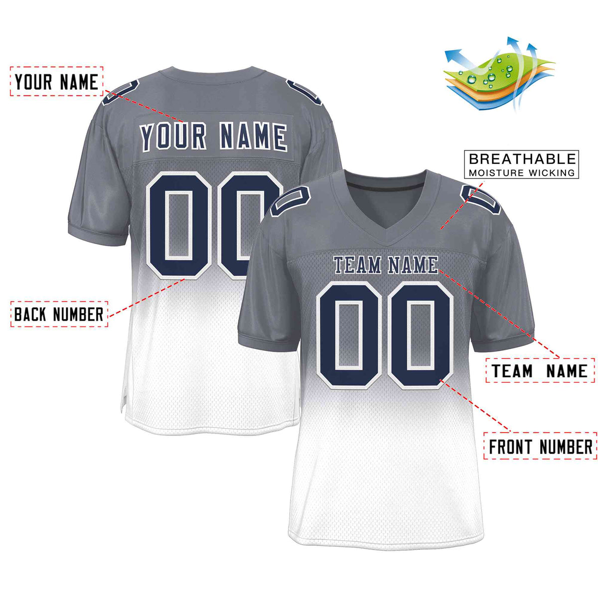 Custom Gray White-Navy Gradient Fashion Outdoor Authentic American Football Jersey| KXKSHOP