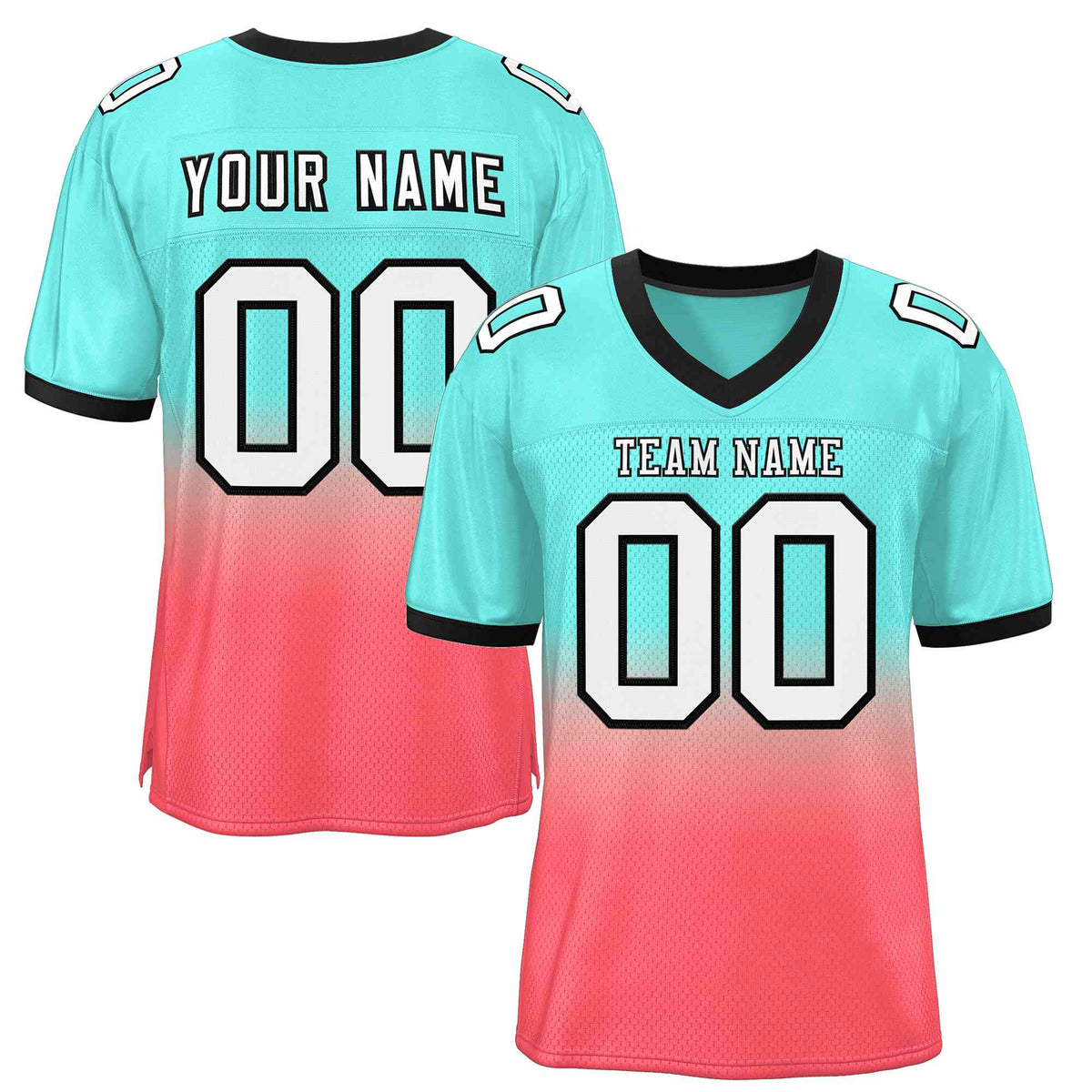 Custom Aqua Light Red White-Black Gradient Fashion Outdoor Authentic American Football Jersey| KXKSHOP