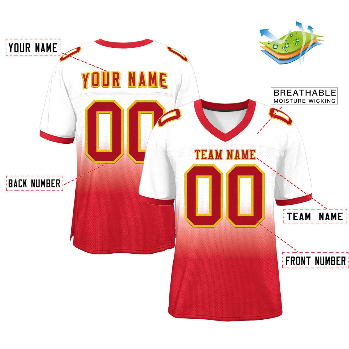 Custom White Red-Gold Gradient Fashion Outdoor Authentic American Football Jersey| KXKSHOP