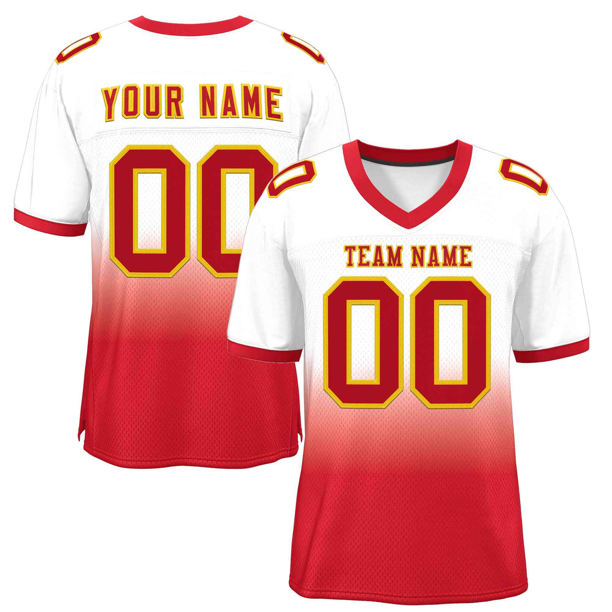 Custom White Red-Gold Gradient Fashion Outdoor Authentic American Football Jersey| KXKSHOP