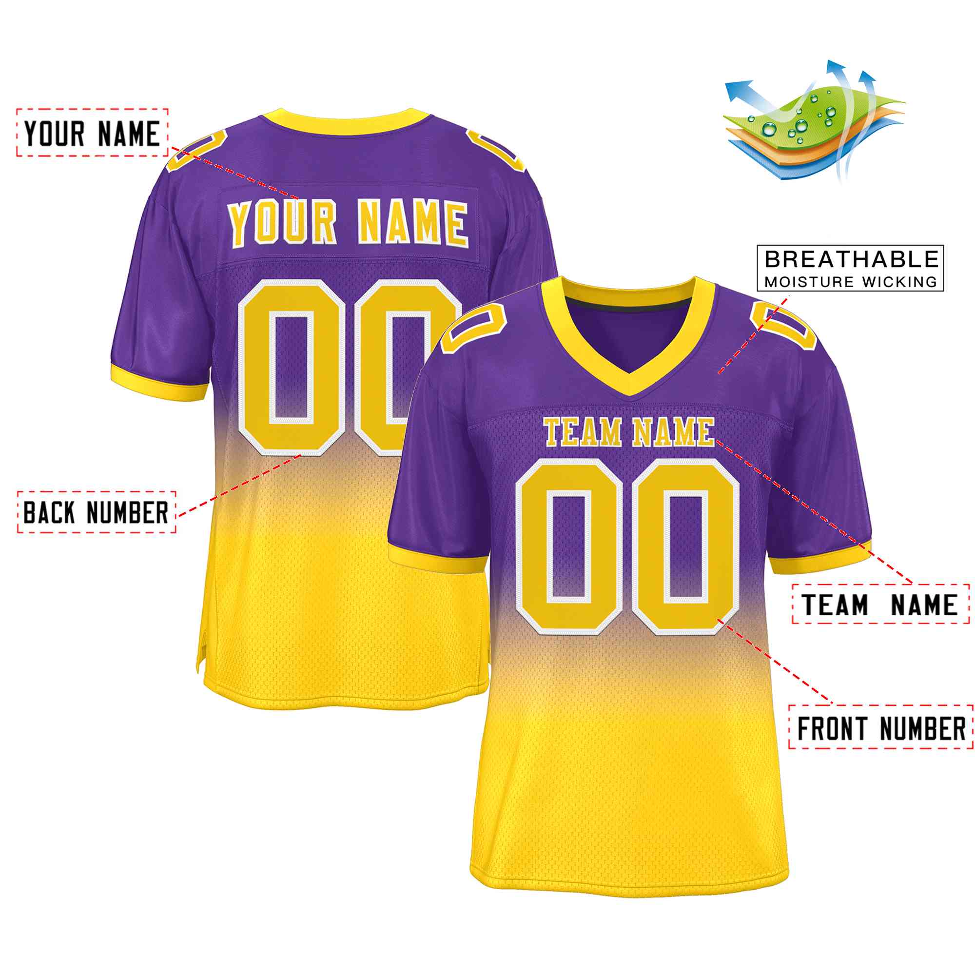 Custom Purple Gold-White Gradient Fashion Outdoor Authentic American Football Jersey| KXKSHOP