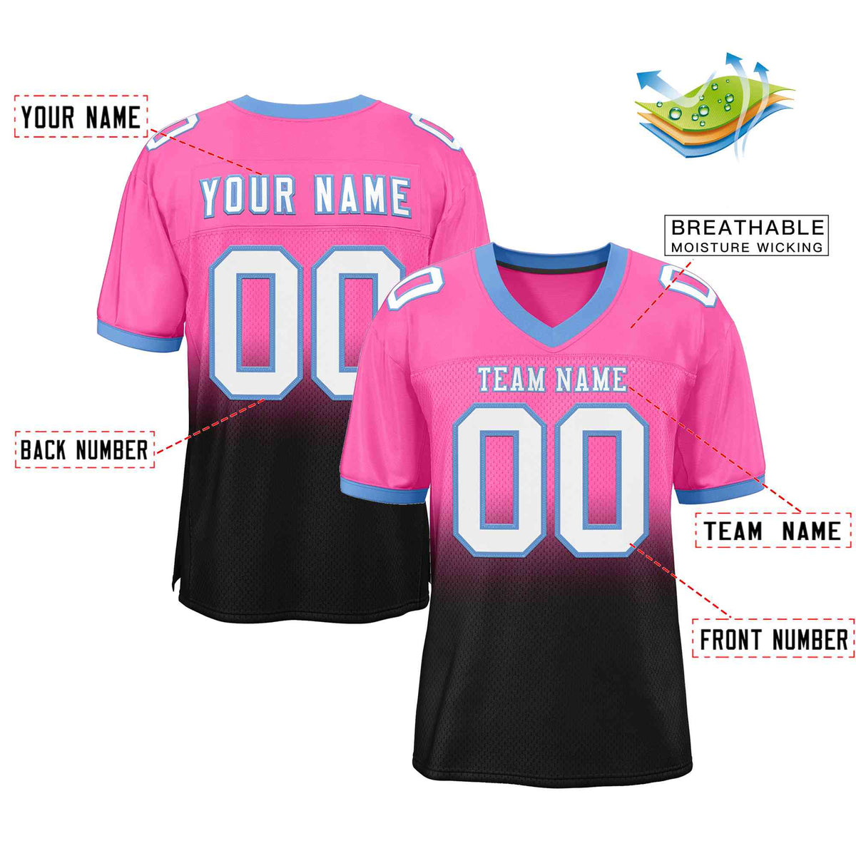 Custom Pink Black-White Gradient Fashion Outdoor Authentic American Football Jersey| KXKSHOP