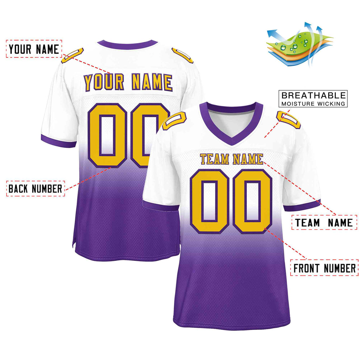 Custom White Purple Gold-Purple Gradient Fashion Outdoor Authentic American Football Jersey| KXKSHOP
