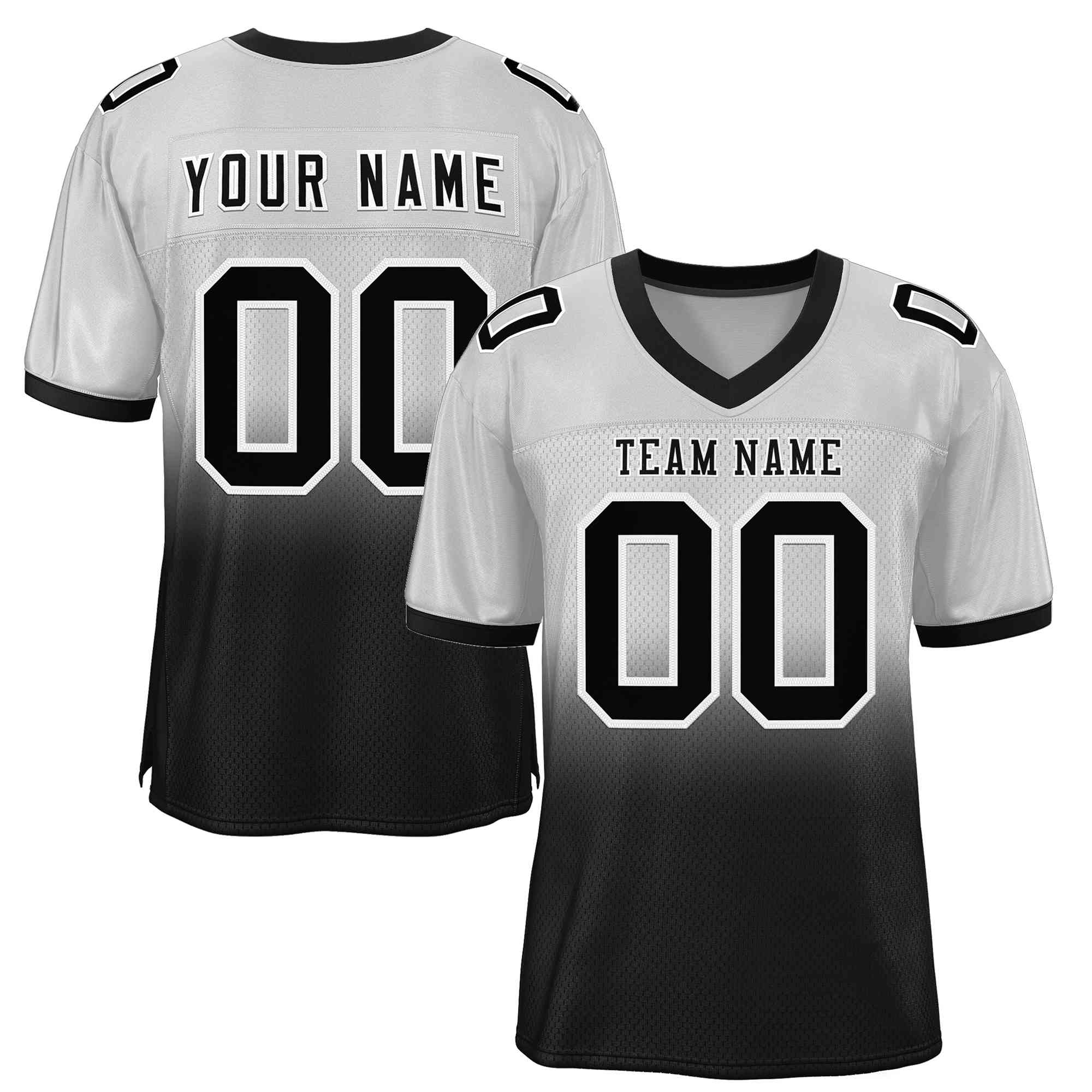 Custom Silver Black-White Gradient Fashion Outdoor Authentic American Football Jersey| KXKSHOP