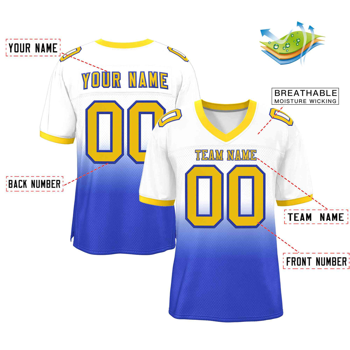 Custom White Royal Gold-Royal Gradient Fashion Outdoor Authentic American Football Jersey| KXKSHOP