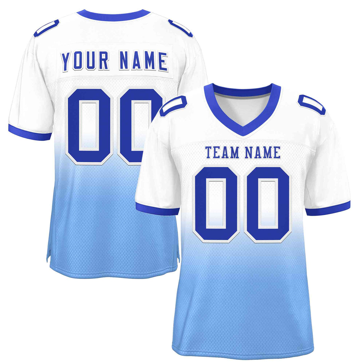 Custom White Light Blue Royal-White Gradient Fashion Outdoor Authentic American Football Jersey| KXKSHOP