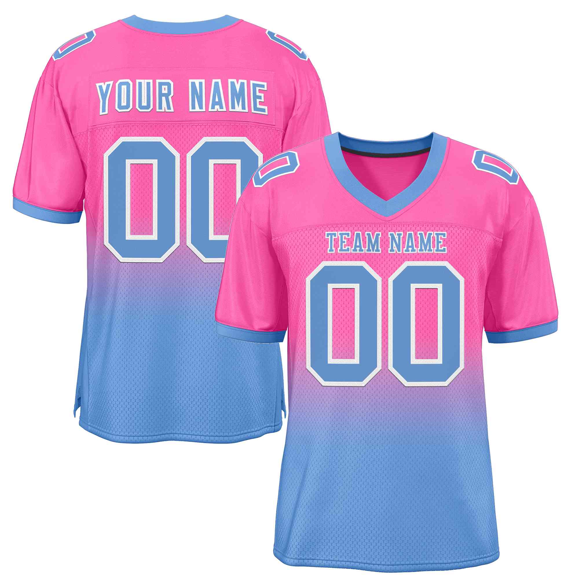 Custom Pink Light Blue-White Gradient Fashion Outdoor Authentic American Football Jersey| KXKSHOP