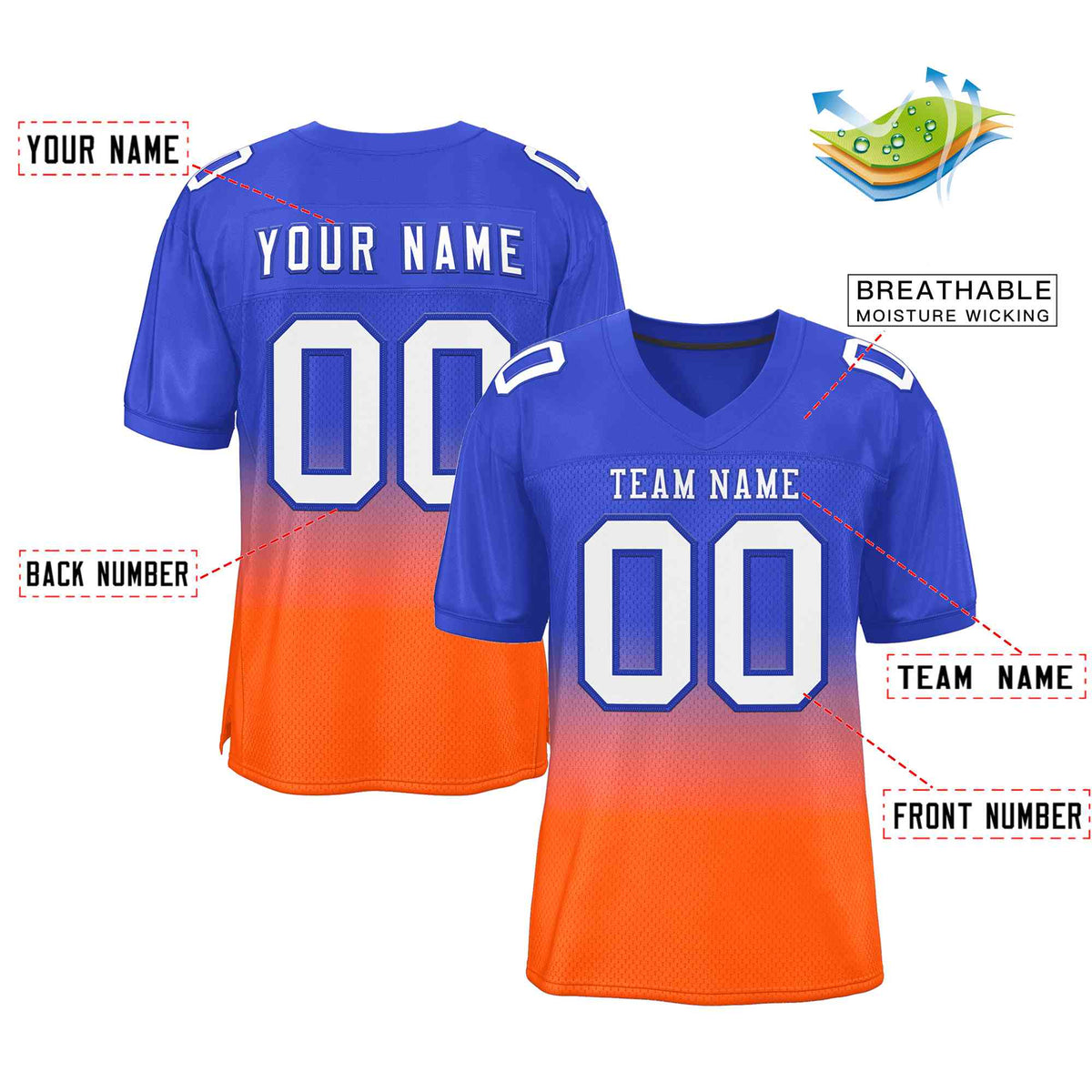 Custom Royal Orange-White Gradient Fashion Outdoor Authentic American Football Jersey| KXKSHOP
