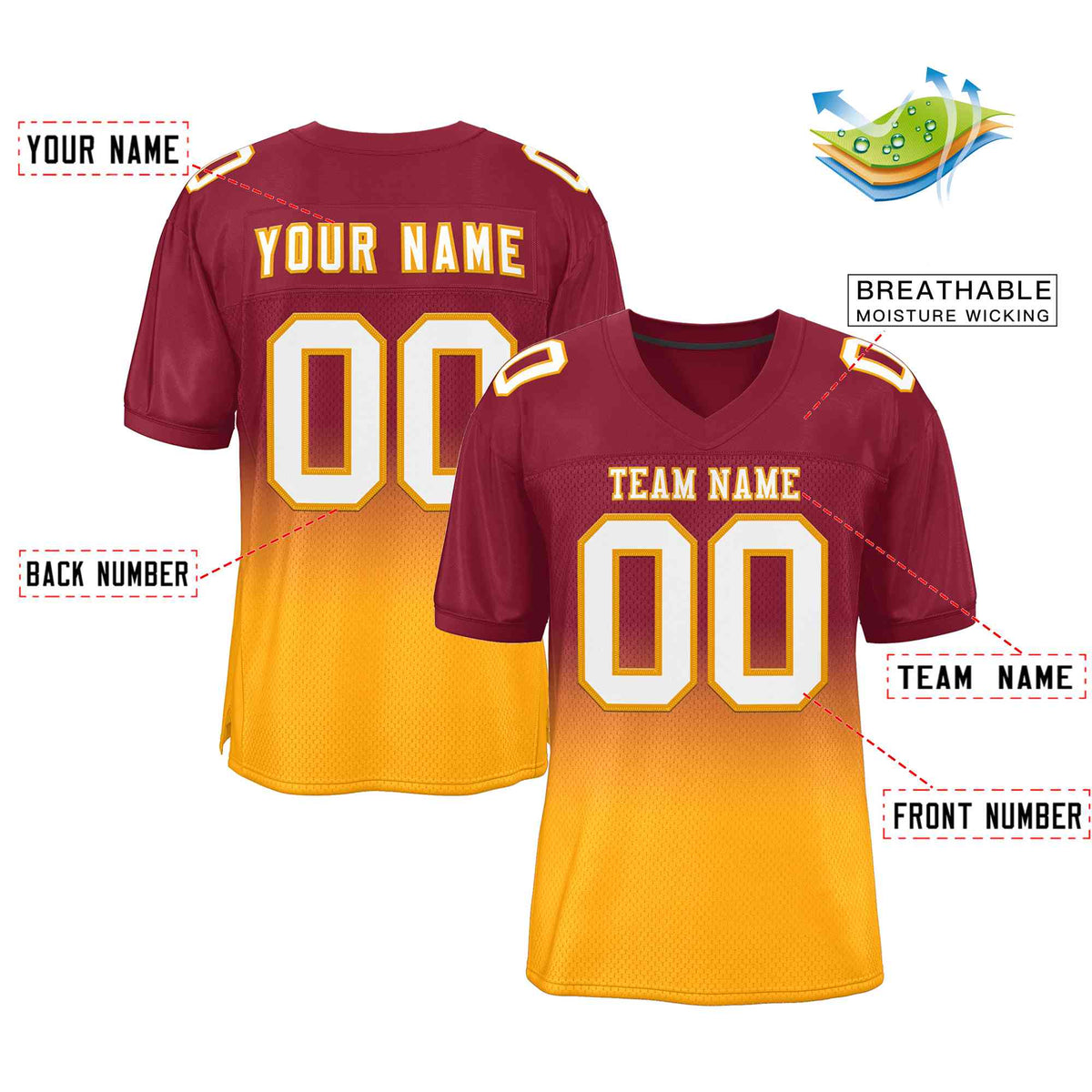 Custom Cardinal Yellow White-Yellow Gradient Fashion Outdoor Authentic American Football Jersey| KXKSHOP