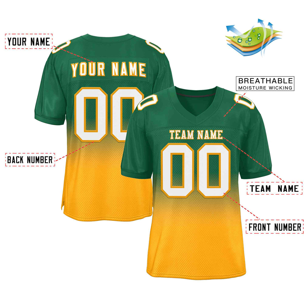 Custom Green Yellow White-Yellow Gradient Fashion Outdoor Authentic American Football Jersey| KXKSHOP