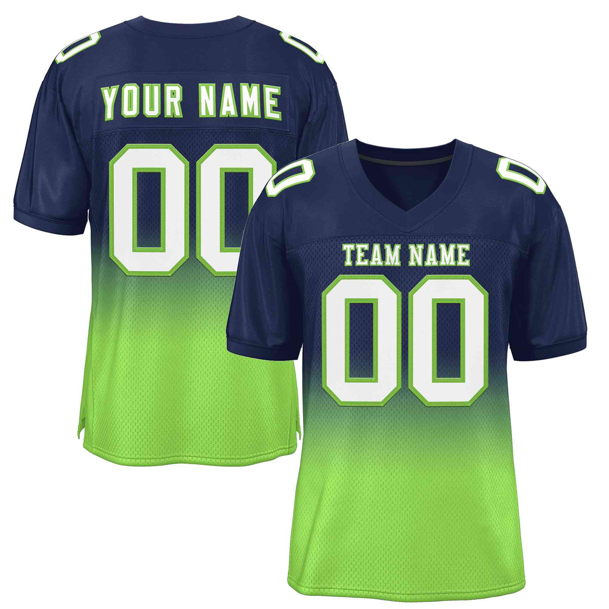 Custom Navy Neon Green White-Neon Green Gradient Fashion Outdoor Authentic American Football Jersey| KXKSHOP
