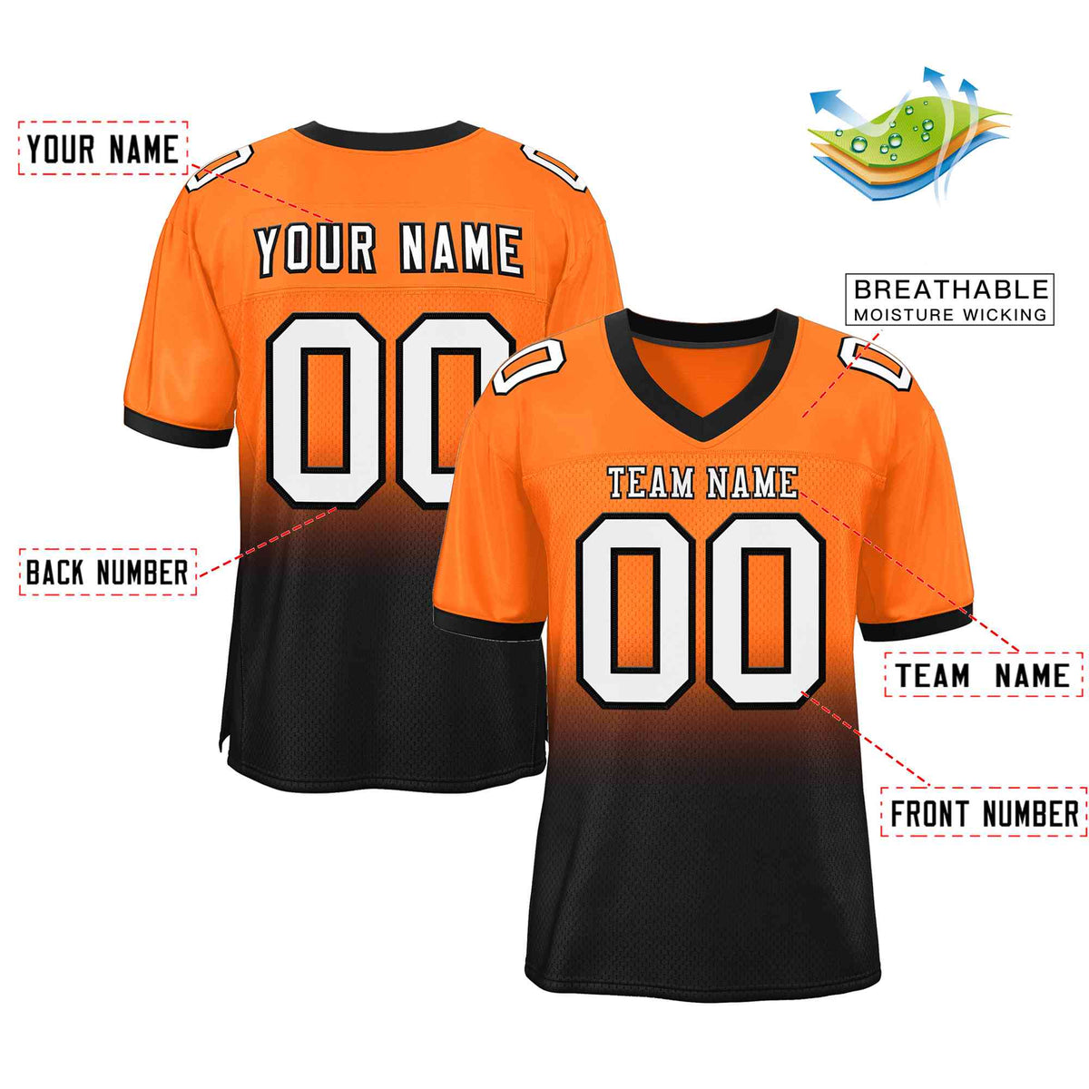 Custom Orange Black-White Gradient Fashion Outdoor Authentic American Football Jersey| KXKSHOP