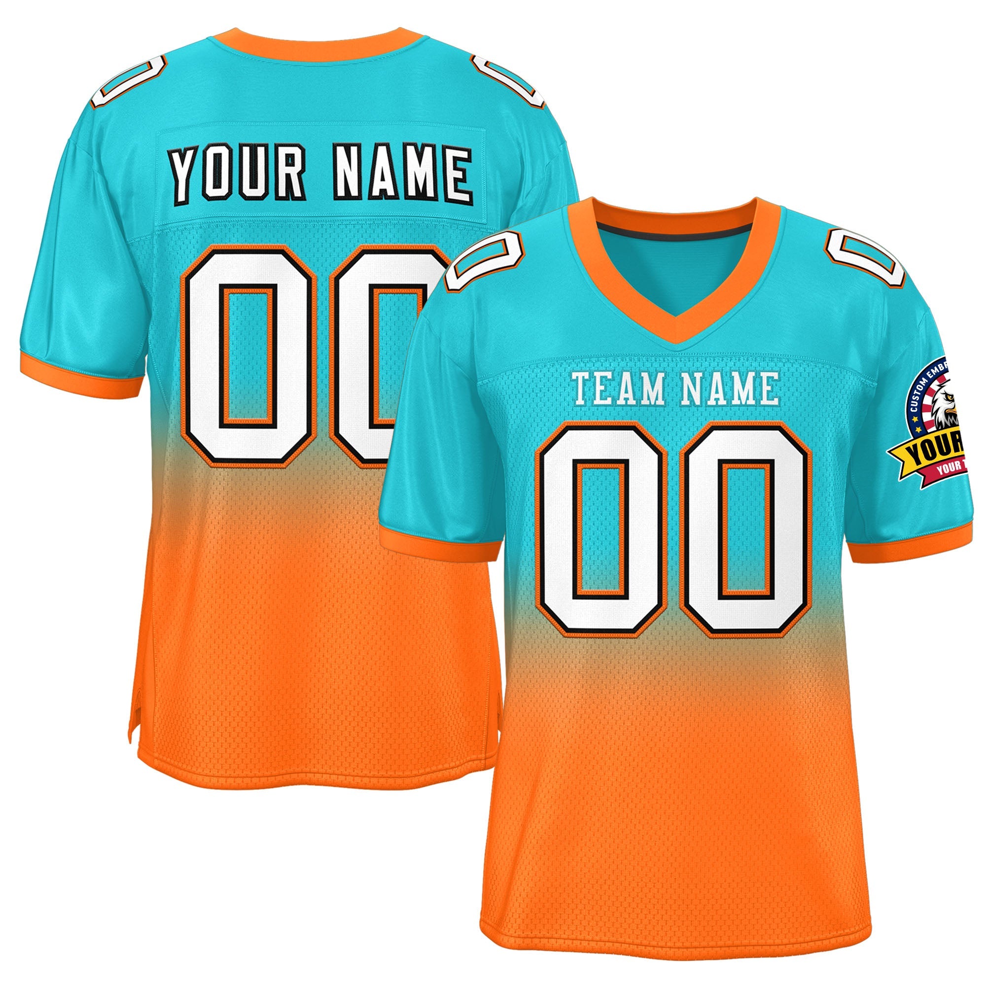 Custom Aqua Orange-White Gradient Fashion Outdoor Authentic American Football Jersey| KXKSHOP