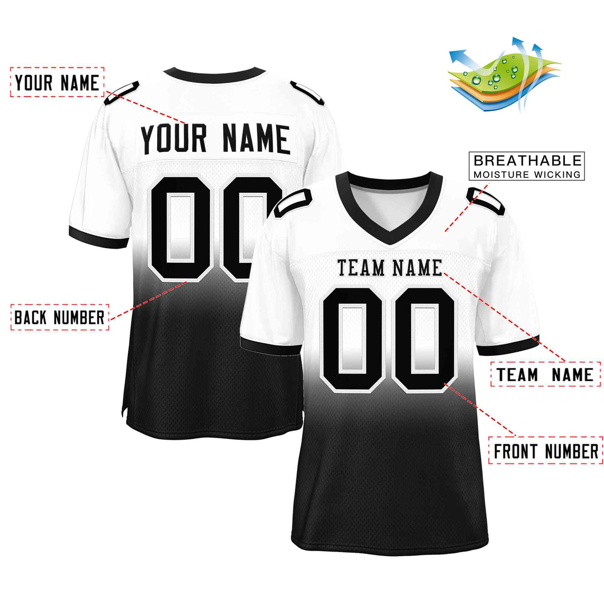 Custom White Black Gradient Fashion Outdoor Authentic American Football Jersey| KXKSHOP