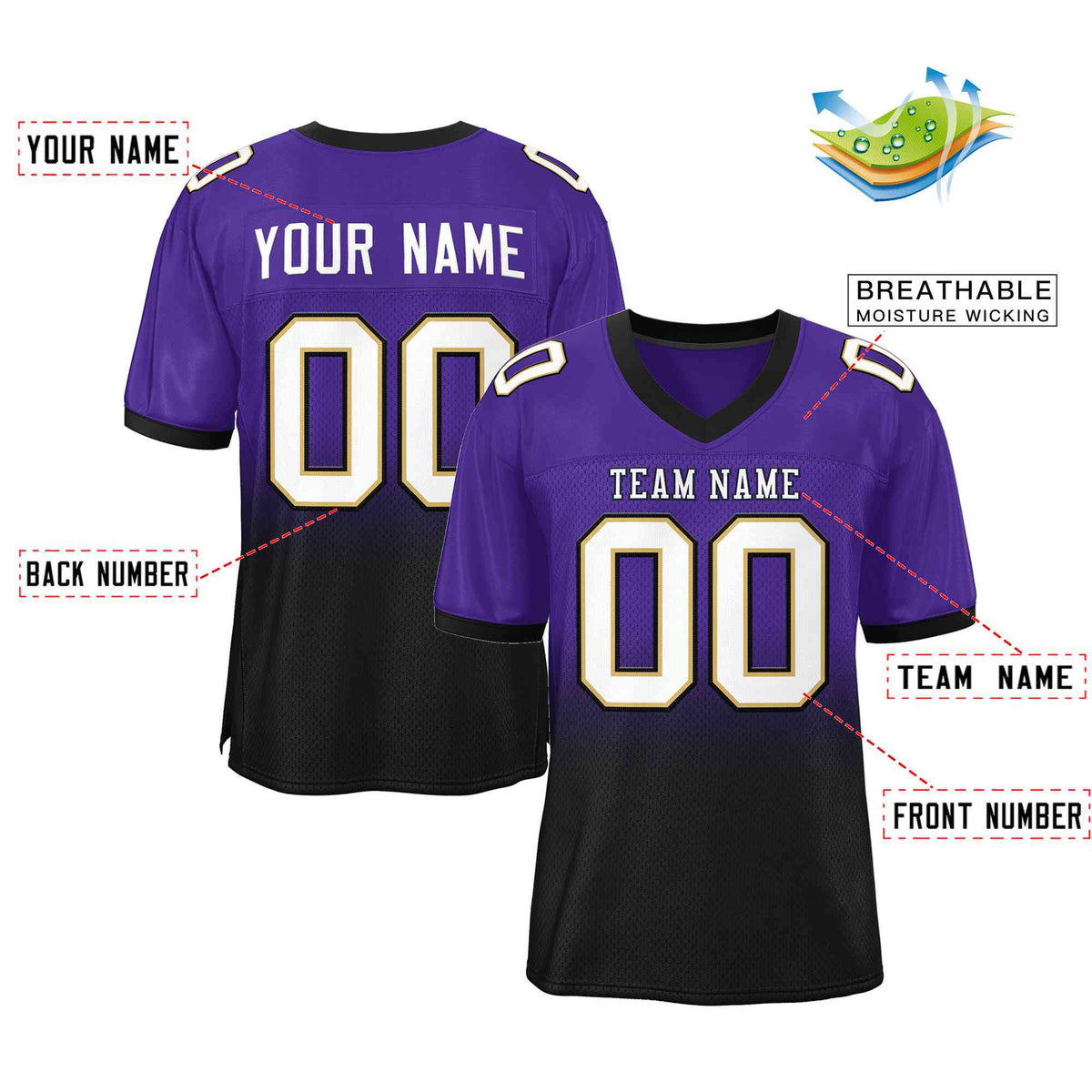 Custom Purple Black White-Black Gradient Fashion Outdoor Authentic American Football Jersey| KXKSHOP