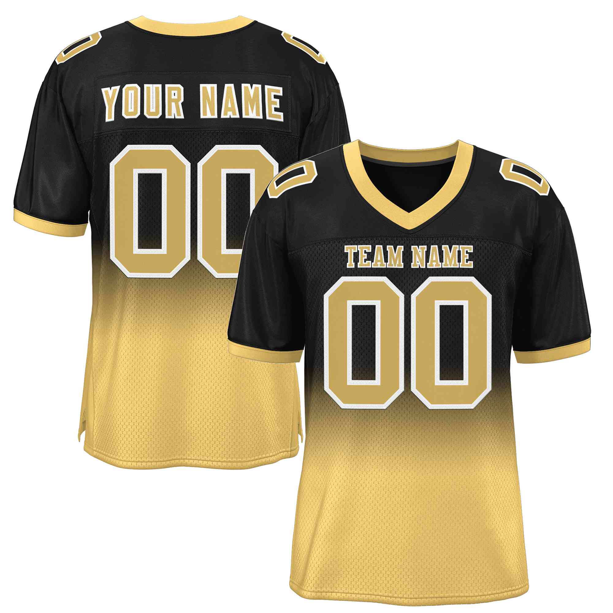 Custom Black Old Gold-White Gradient Fashion Outdoor Authentic American Football Jersey| KXKSHOP