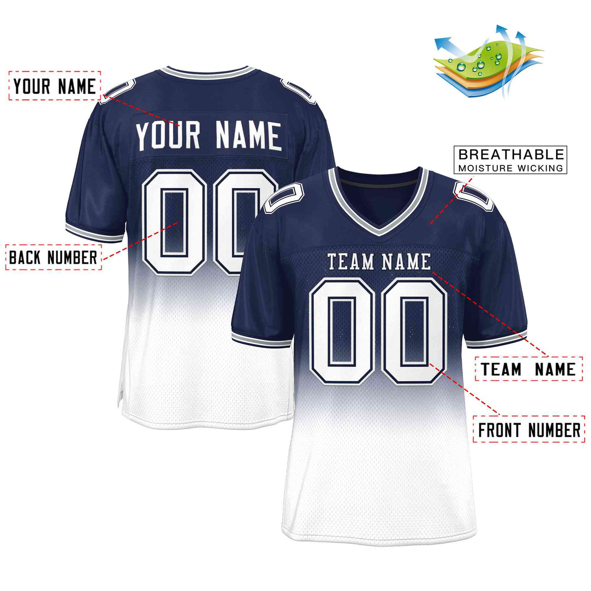 Custom Navy White White-Navy Gradient Fashion Outdoor Authentic American Football Jersey| KXKSHOP