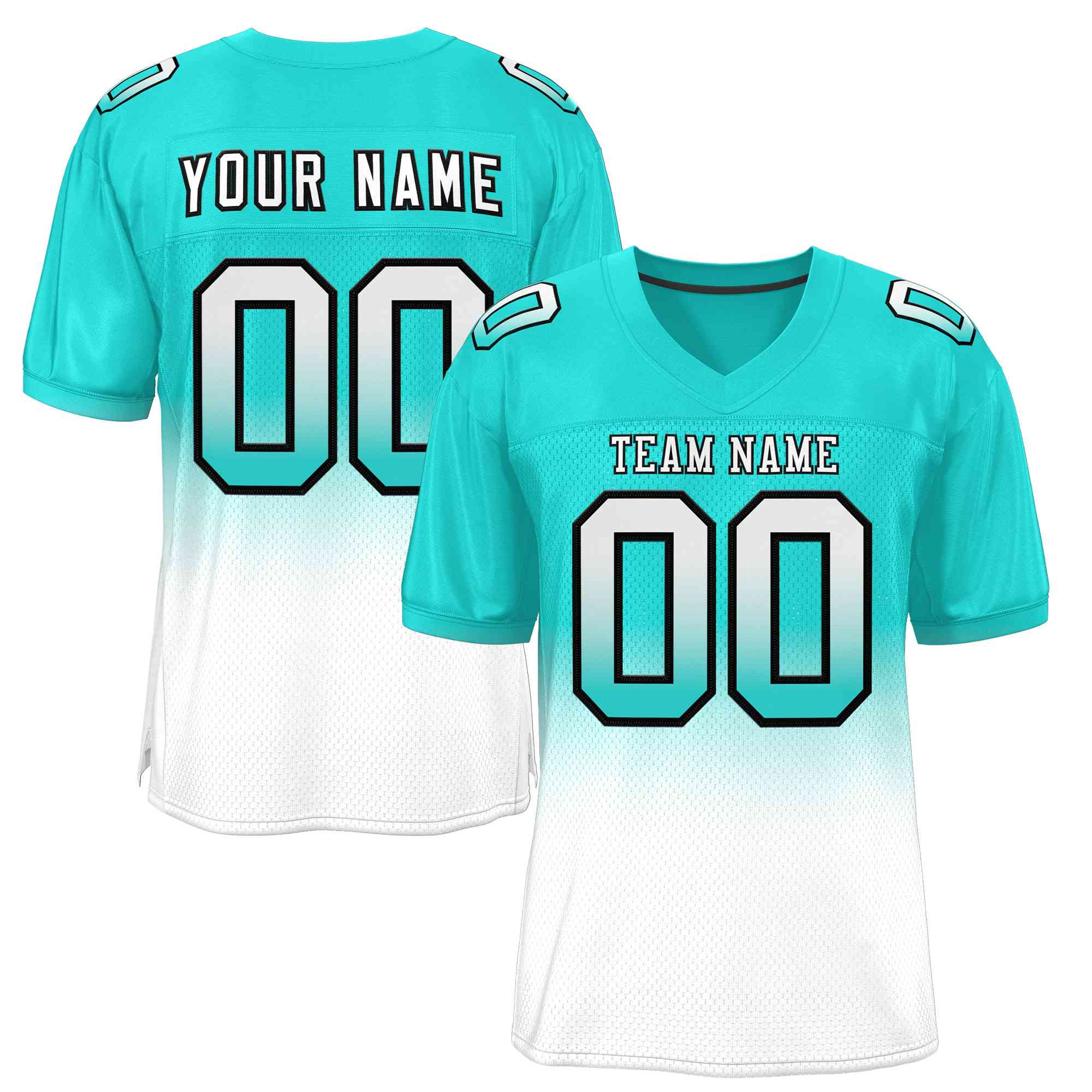 Custom Aqua White-Black Gradient Fashion Outdoor Authentic American Football Jersey| KXKSHOP