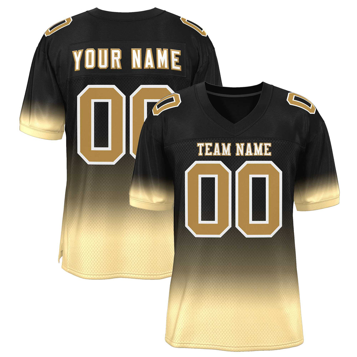 Custom Black Khaki-Old Gold Gradient Fashion Personalized Team Football Jersey | KXKSHOP