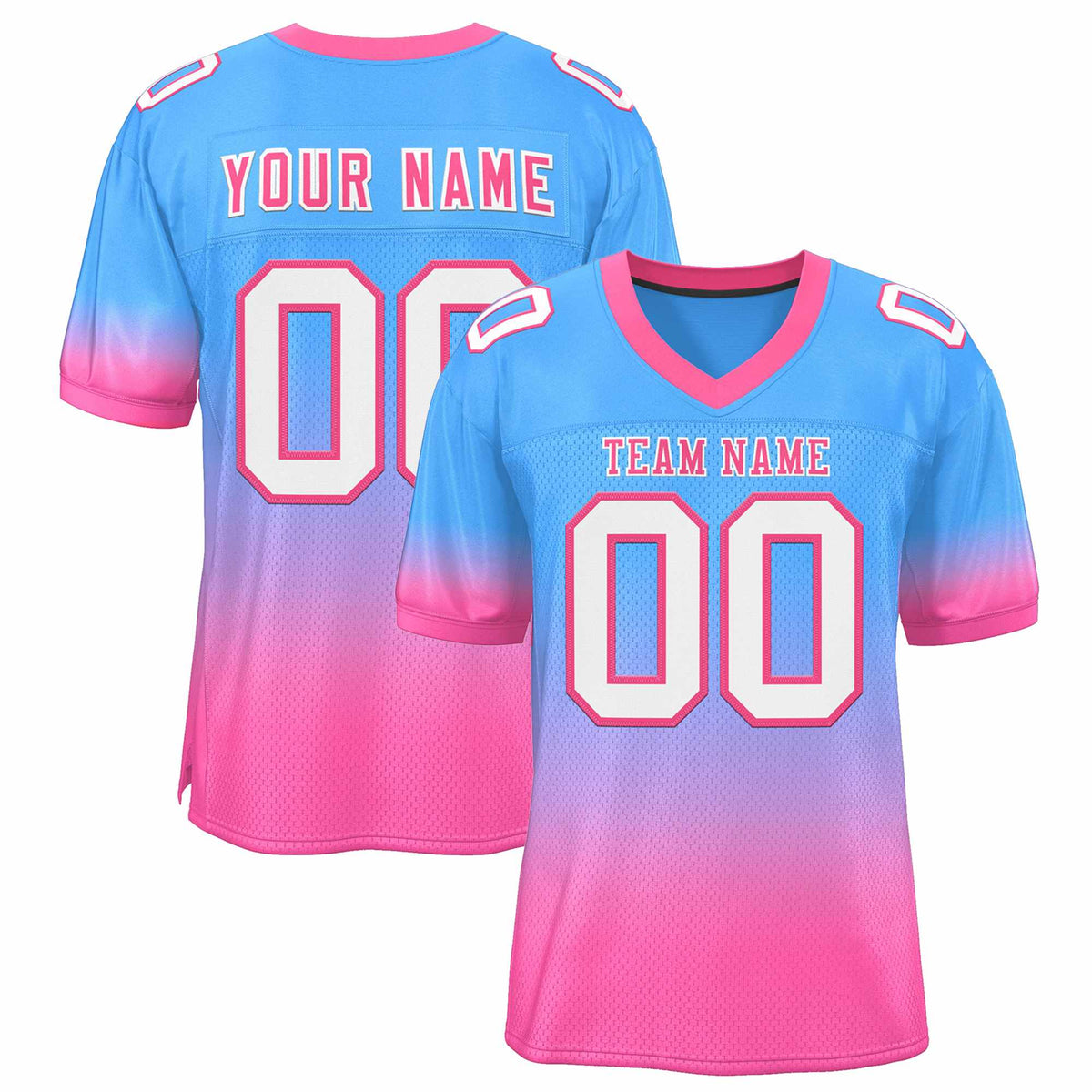 Custom Powder Blue Pink-White Gradient Fashion Personalized Team Football Jersey | KXKSHOP