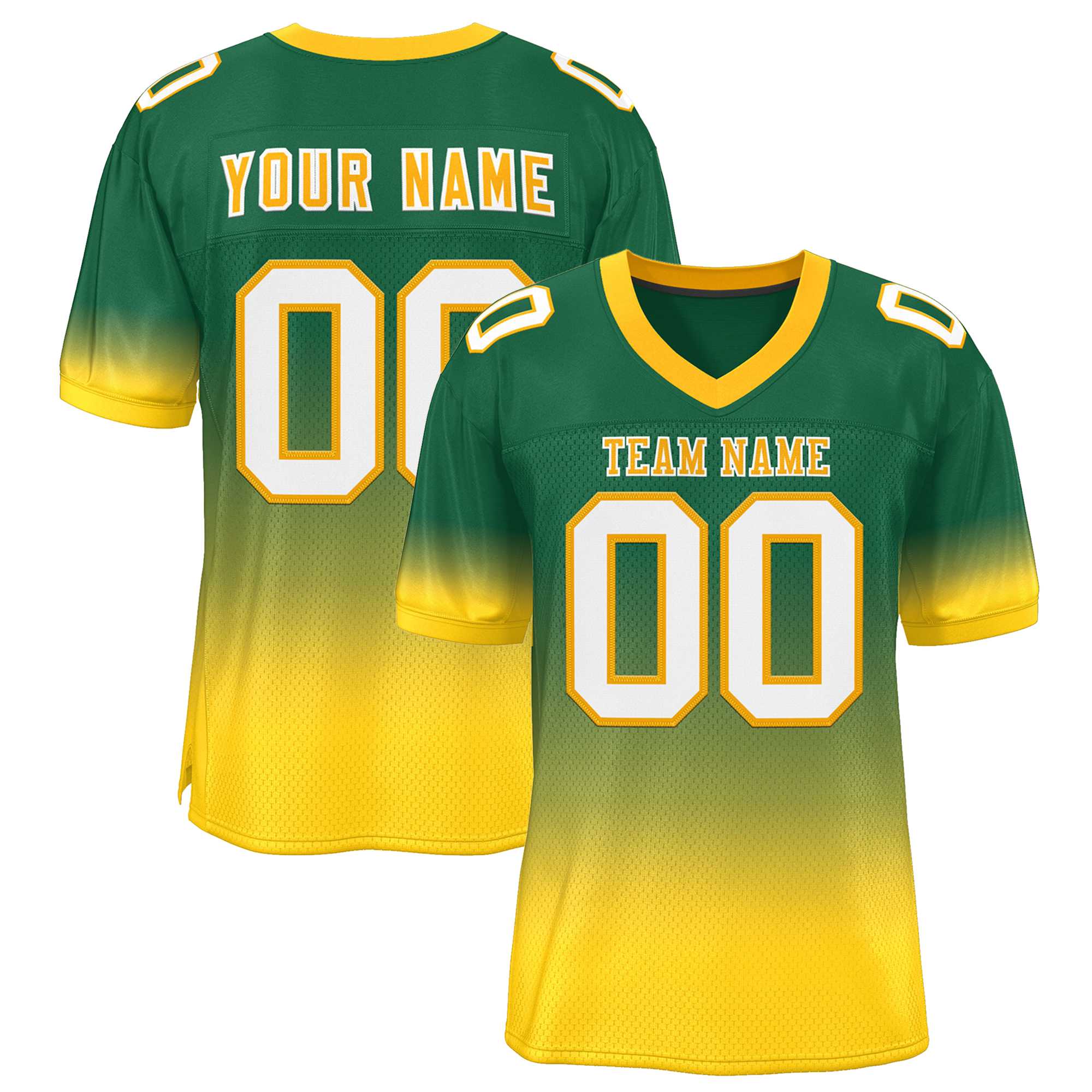 Custom Green Gold-White Gradient Fashion Personalized Team Football Jersey | KXKSHOP