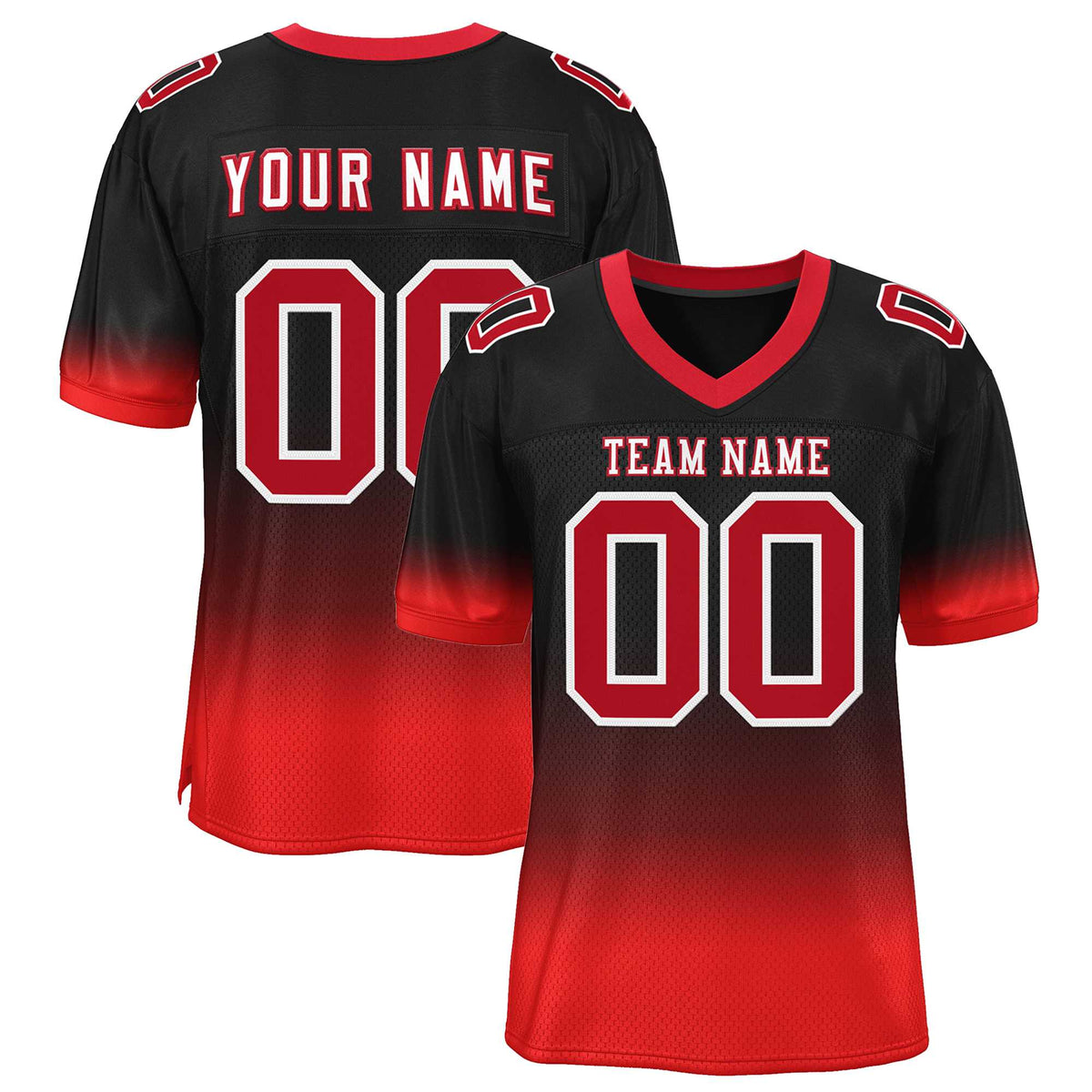 Custom Black Red-White Gradient Fashion Personalized Team Football Jersey | KXKSHOP