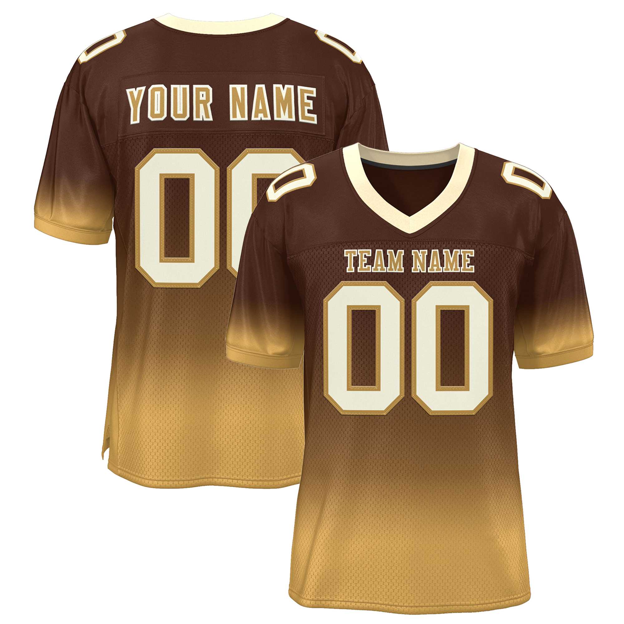 Custom Brown Old Gold-Cream Gradient Fashion Personalized Team Football Jersey | KXKSHOP