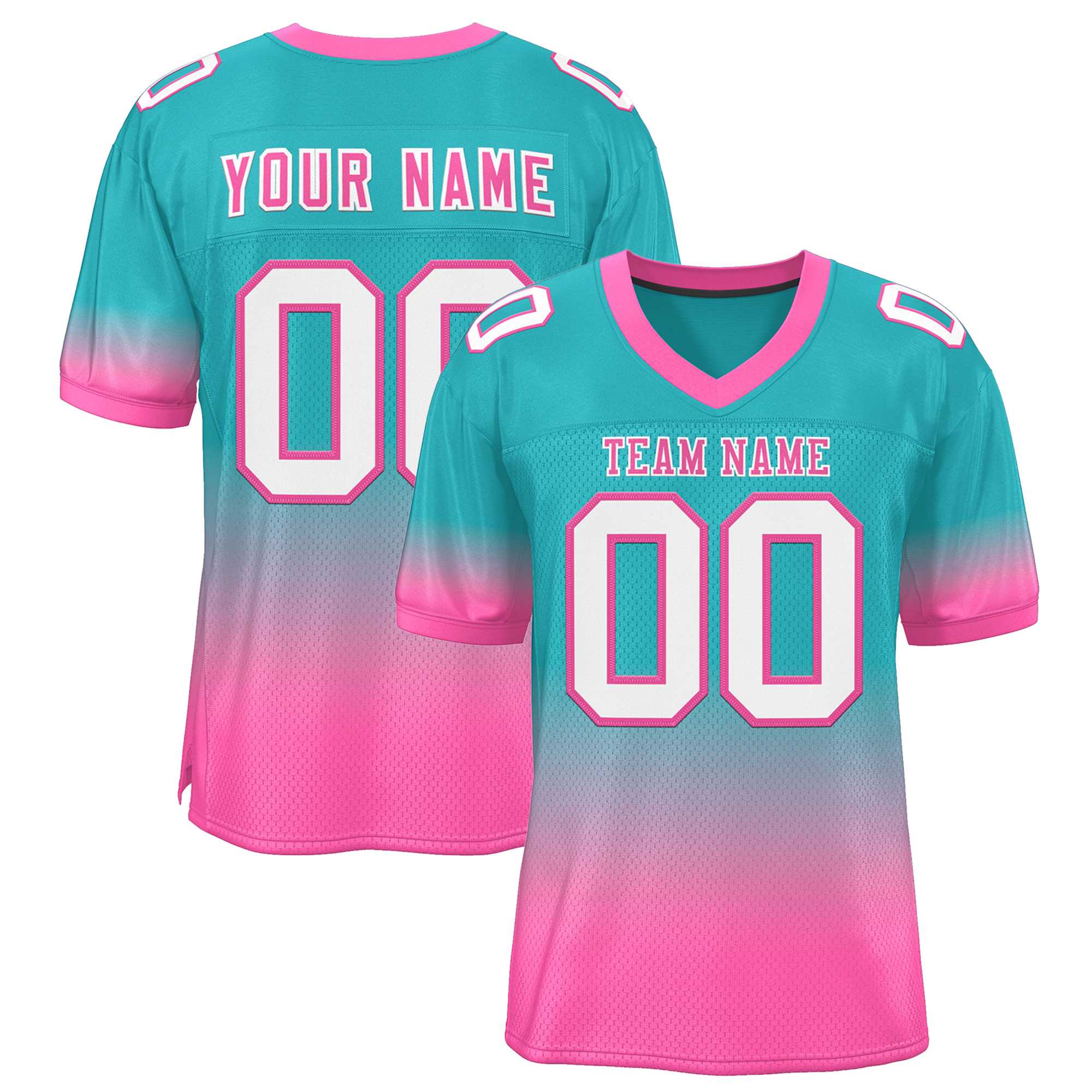 Custom Aqua Pink-White Gradient Fashion Personalized Team Football Jersey | KXKSHOP