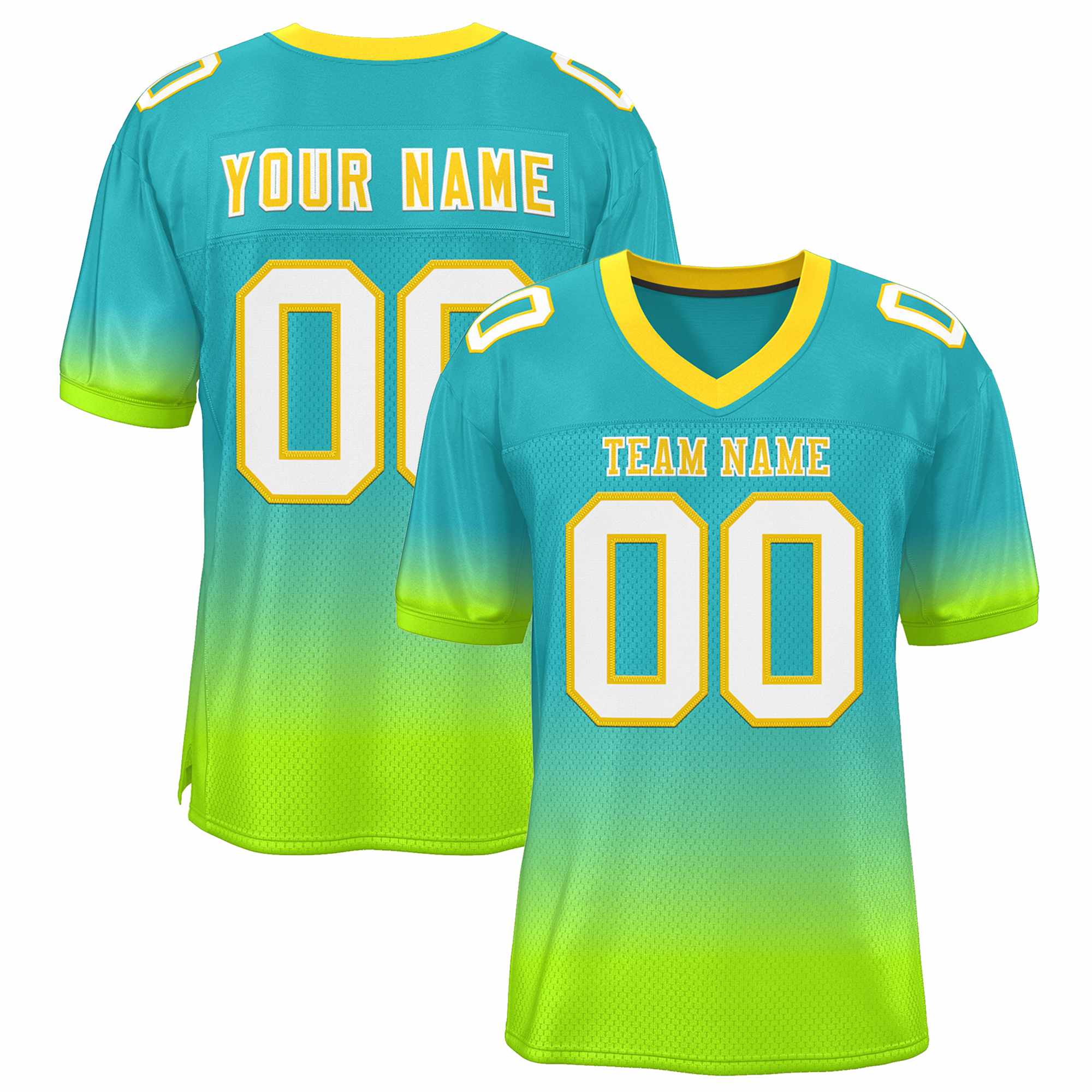 Custom Aqua Neon Green-White Gradient Fashion Personalized Team Football Jersey | KXKSHOP