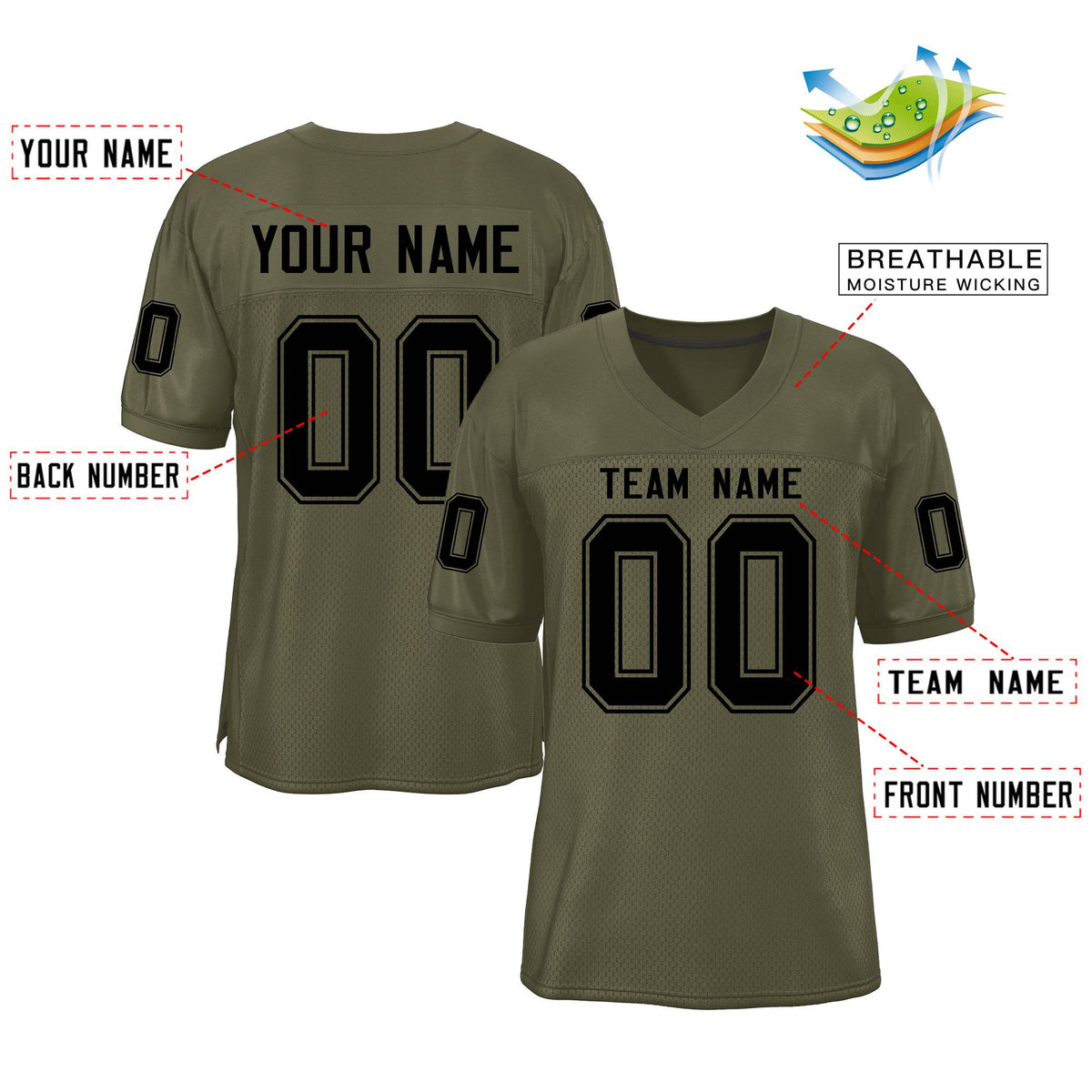 Custom Olive Classic Style Mesh Authentic American Football Jersey| KXKSHOP