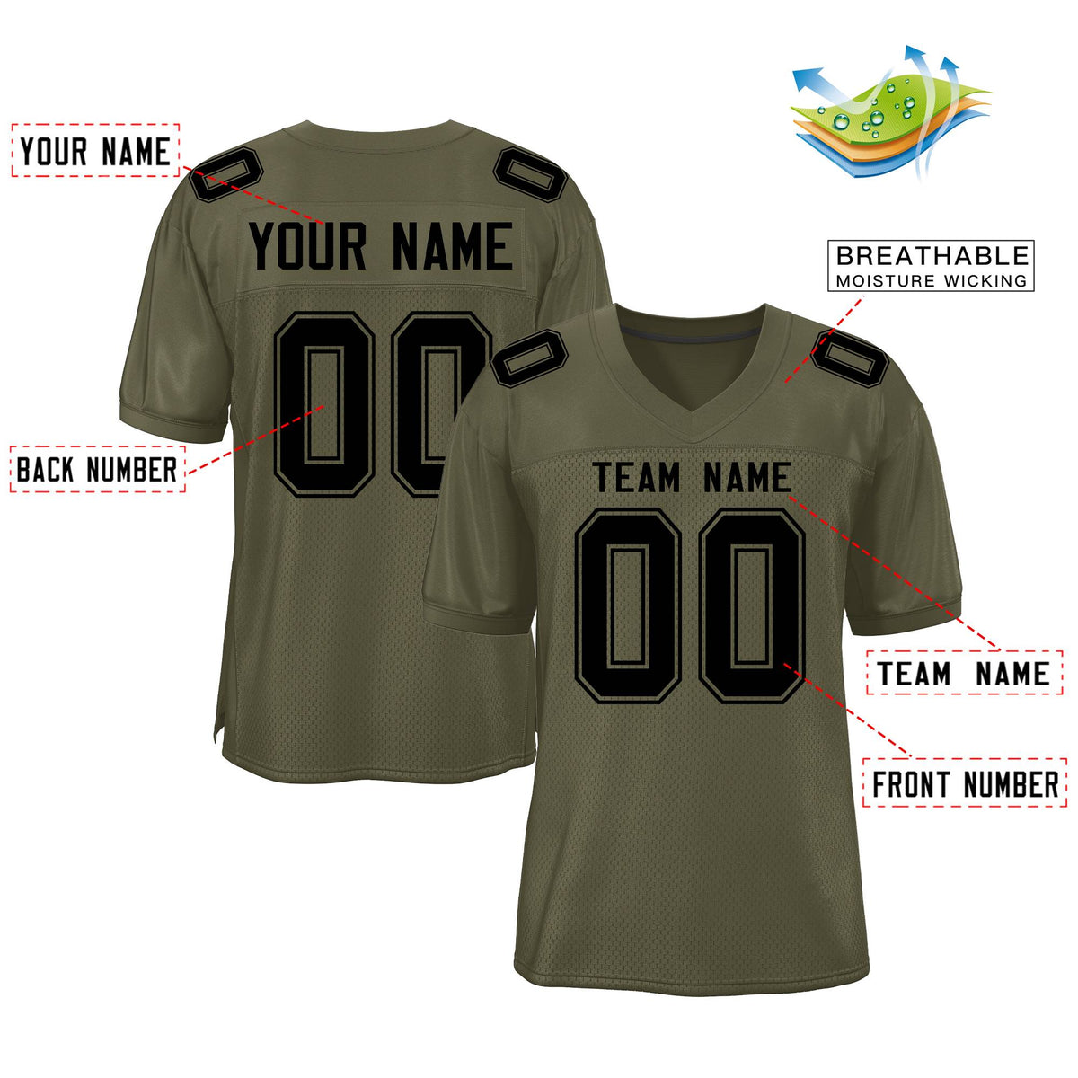 Custom Olive Classic Style Mesh Authentic American Football Jersey| KXKSHOP
