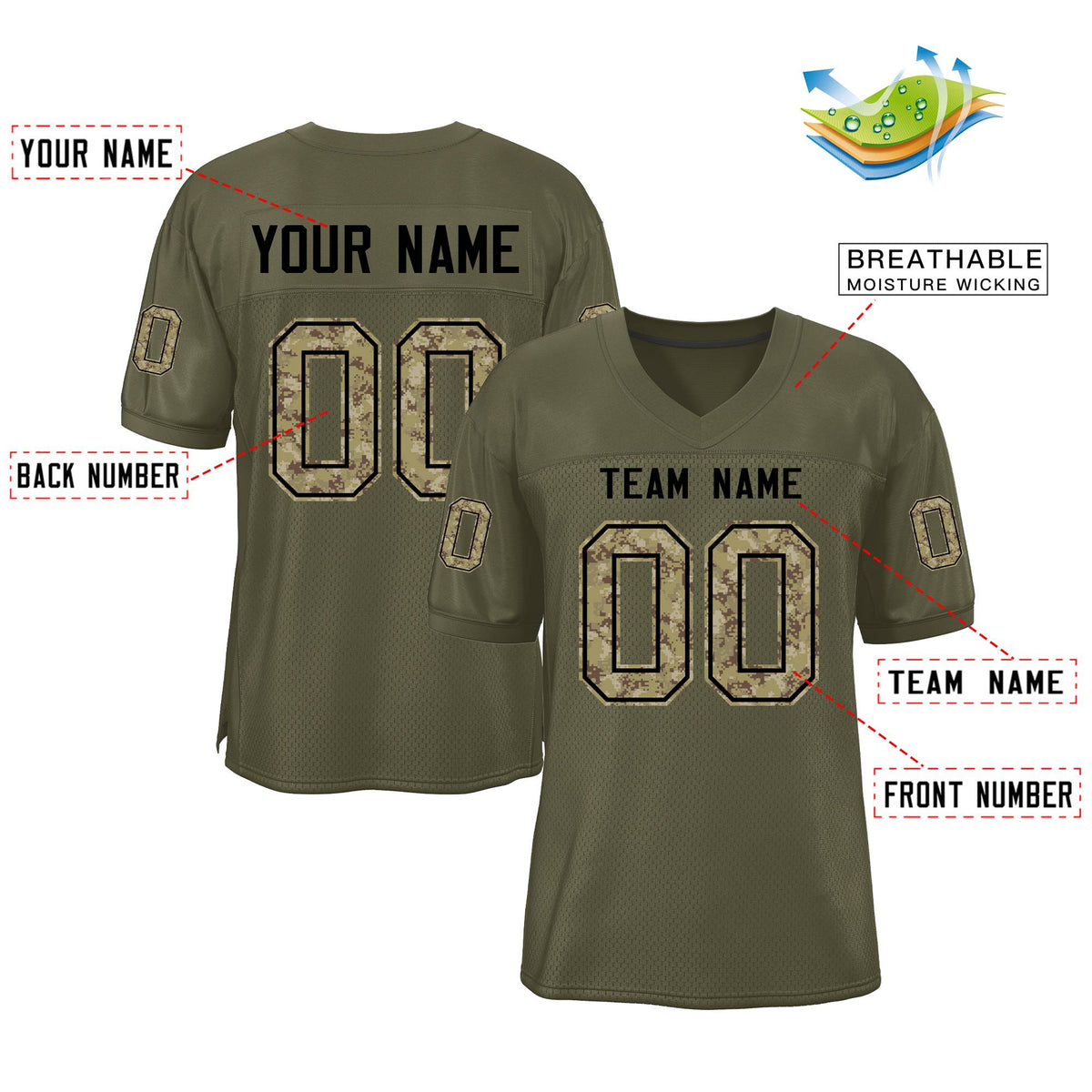 Custom Olive Classic Style Camo Mesh Authentic American Football Jersey| KXKSHOP