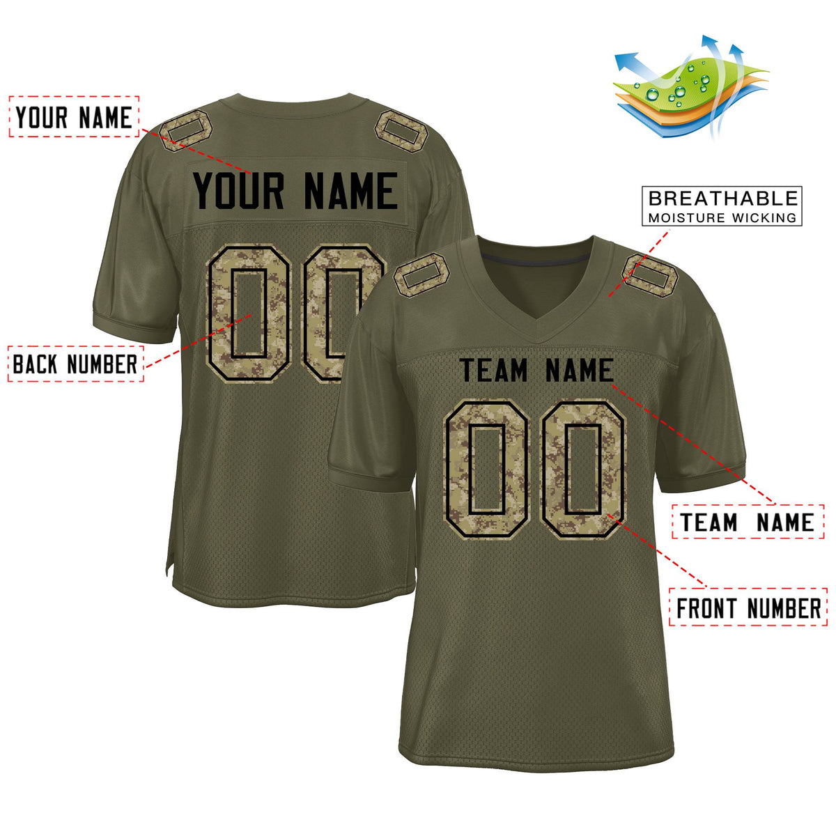 Custom Olive Classic Style Camo Mesh Authentic American Football Jersey| KXKSHOP